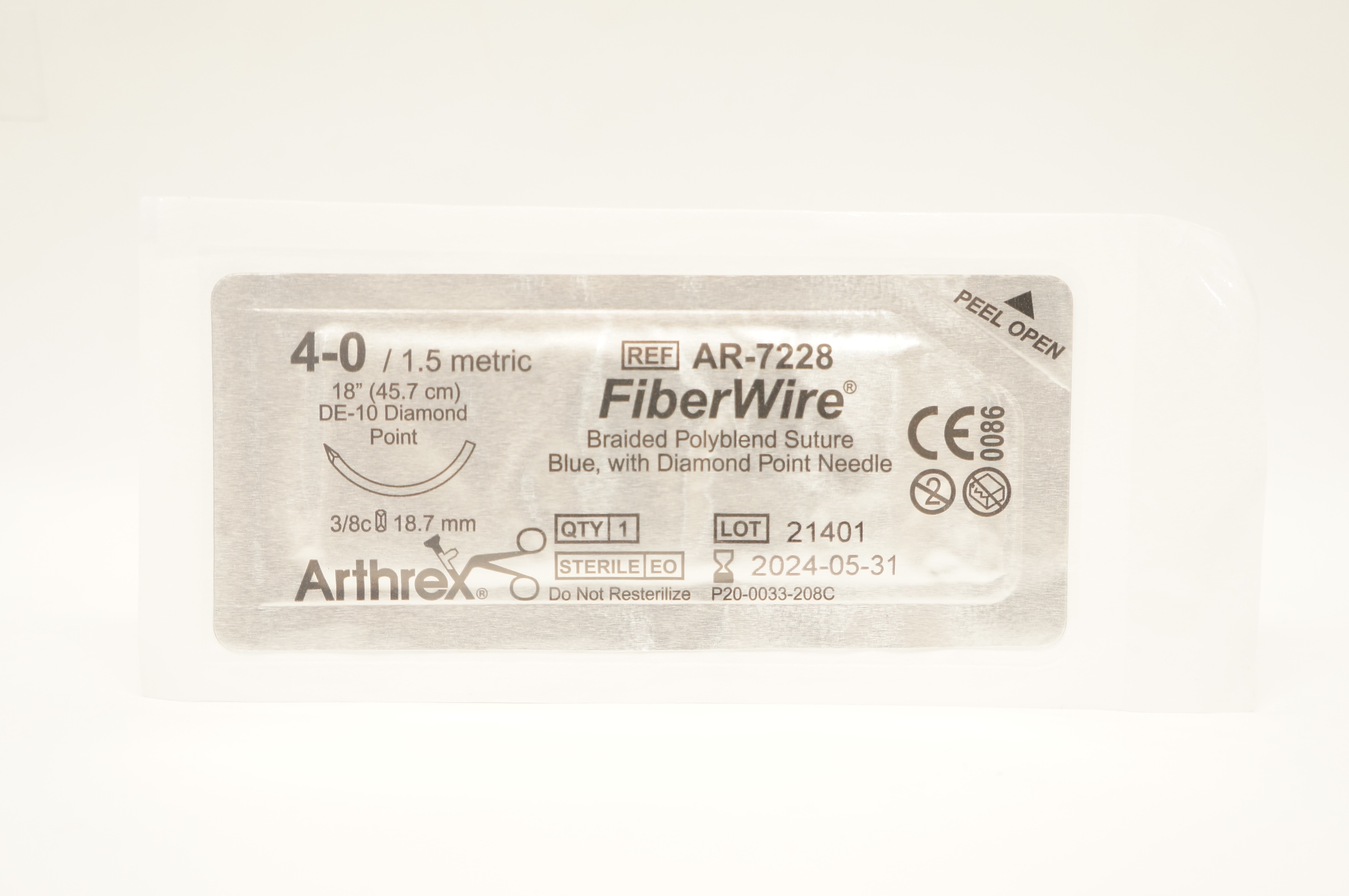 Arthrex AR-7228 4-0 Fiber Wire , Braided Polyblend Stre, 3/8c 18.7mm, 18inch
