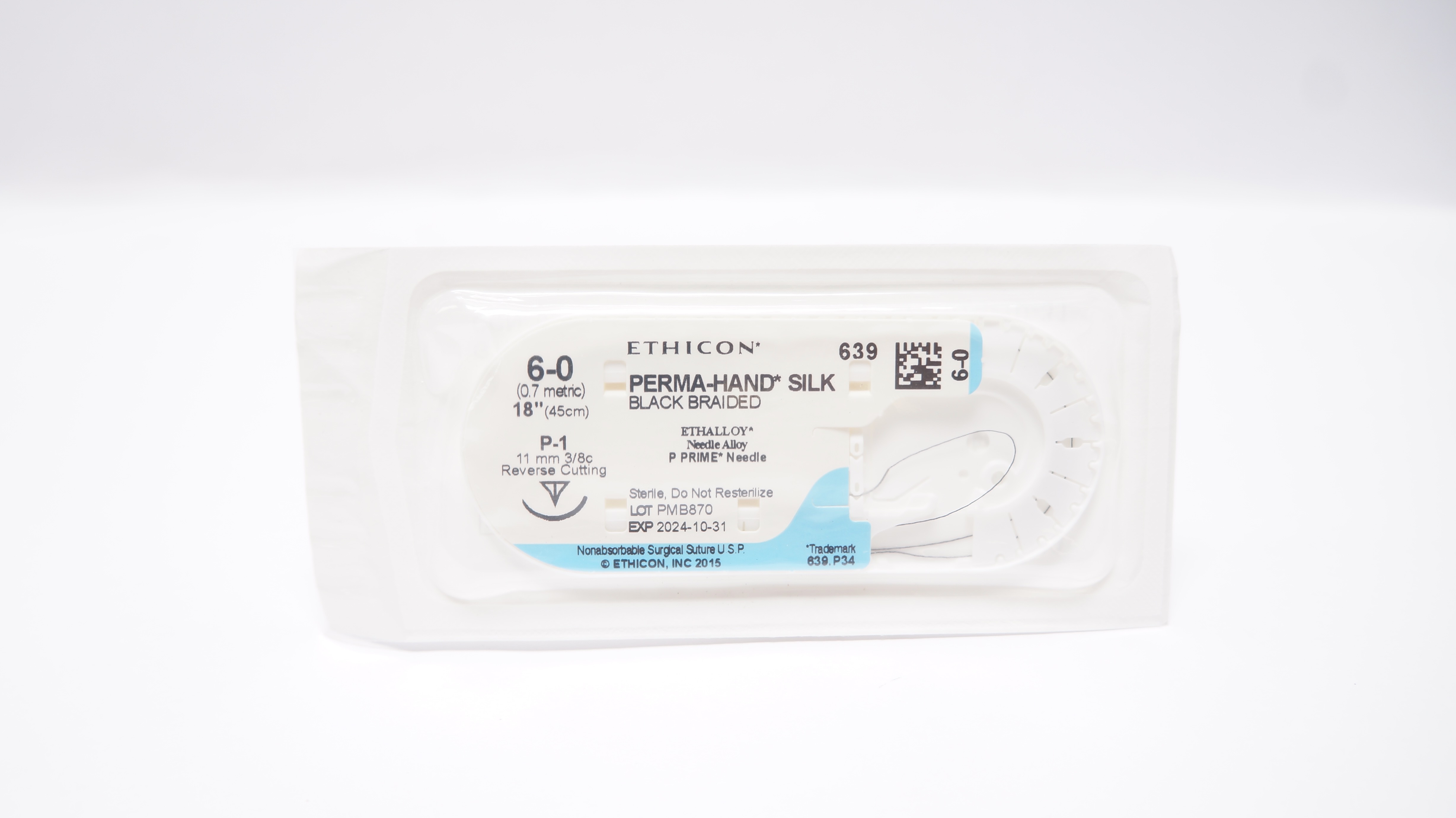 Ethicon 639 6-0 Perma-Hand Silk Stre P-1 11mm 3/8c Reverse Cutting, 18 inch