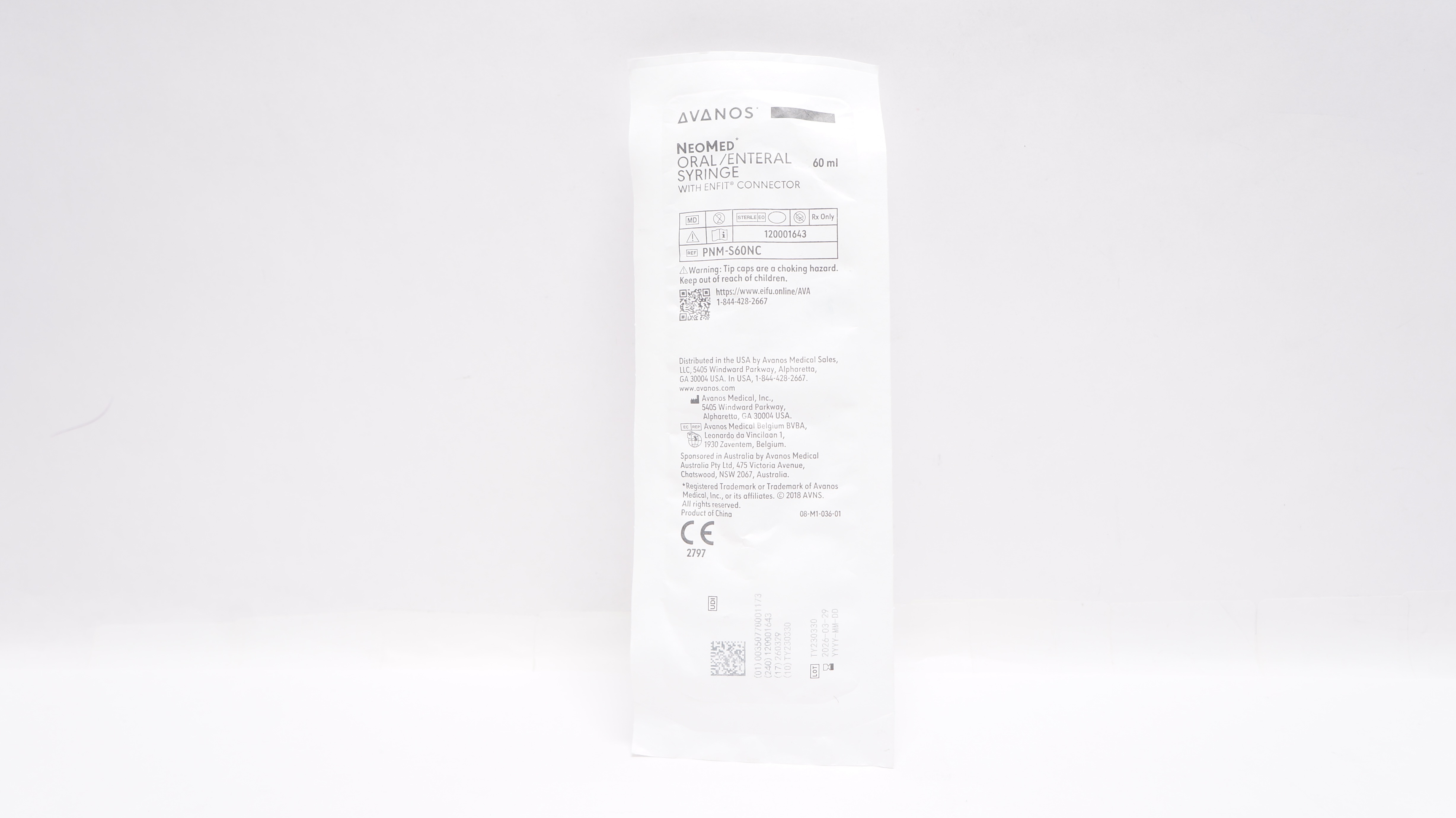 Avanos PNMS60NC NeoMed Oral/Enteral Syringe with ENFIT Connector 60mL