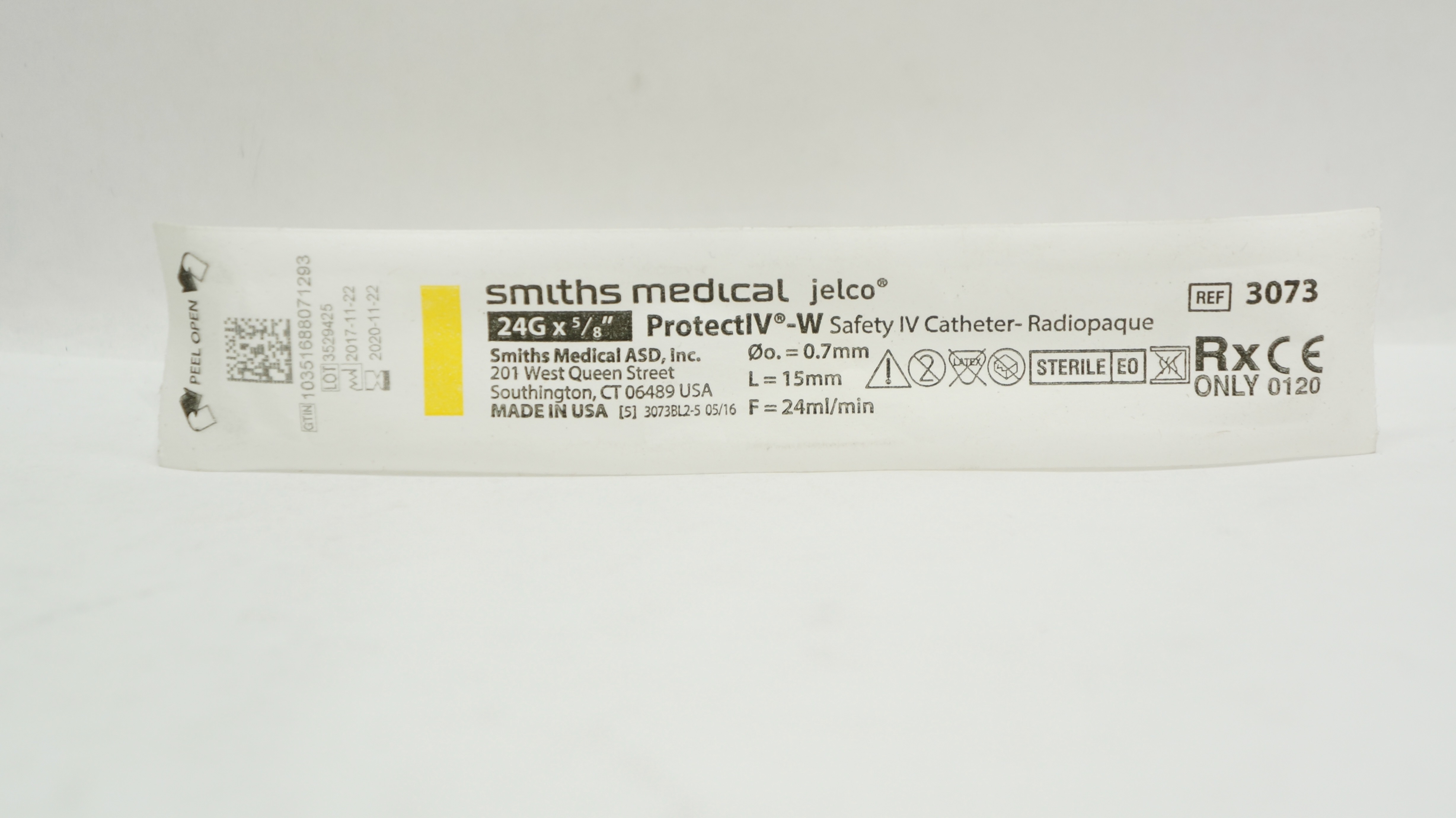 Smiths Medical 3073 ProtectIV-W Safety IV Cath. 24G x 5/8inch (x)