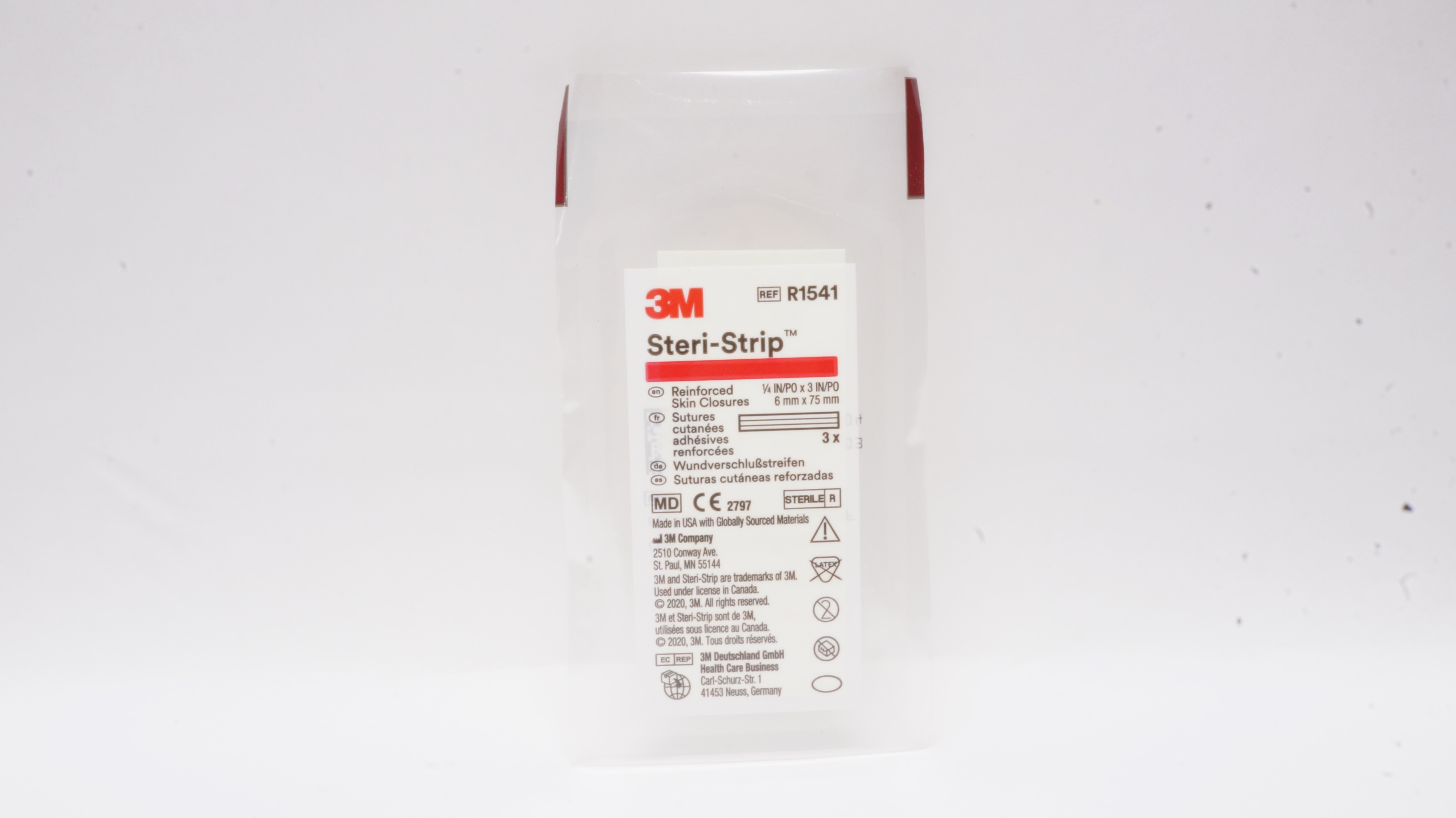 3M R1541 Steri-Strip Reinforced Skin Closures 1/4inch x 3inch - Pack of 3