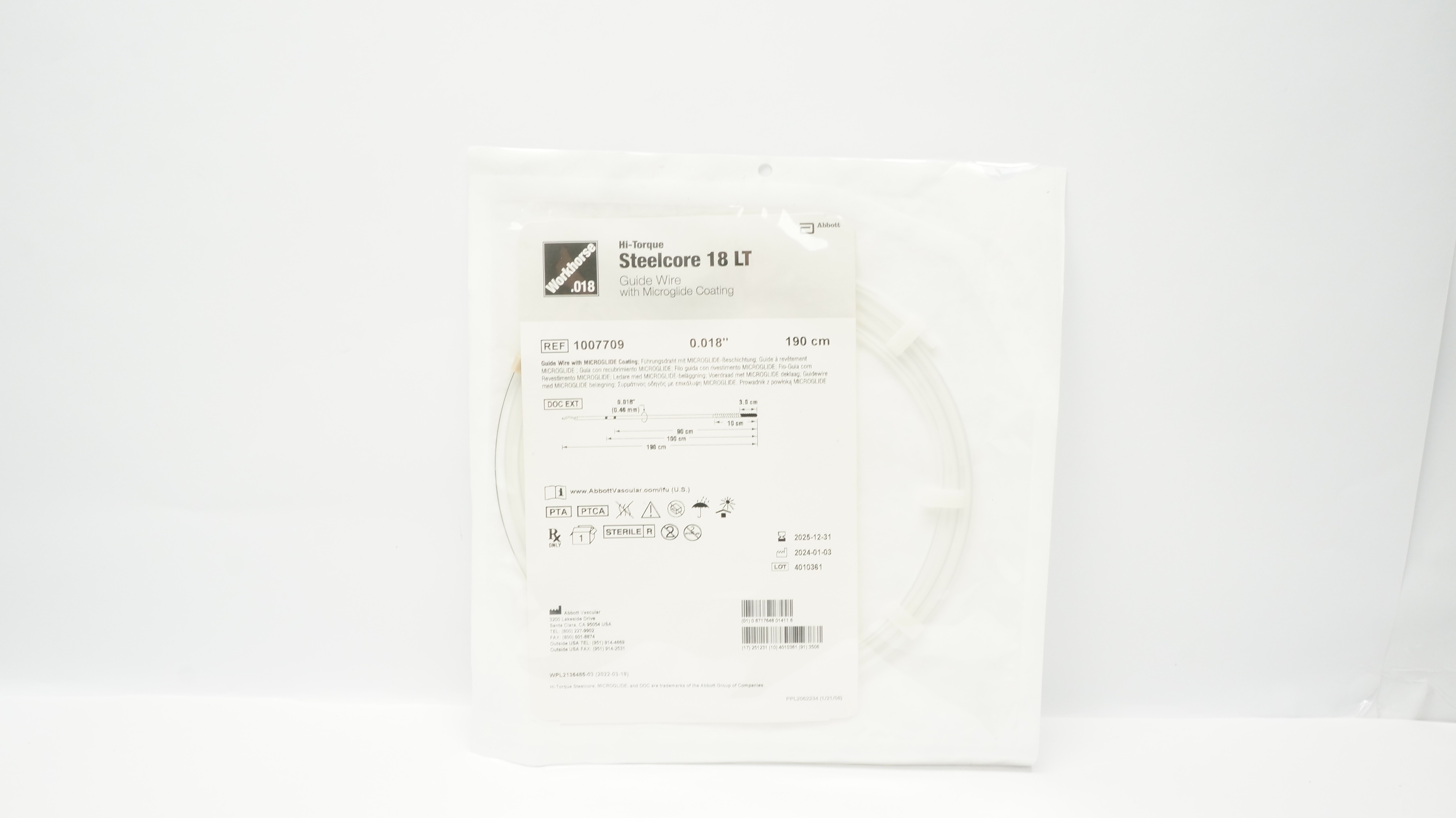 Abbott 1007709 Hi-Torque Guide Wire with Microglide Coating 0.018inch x 190cm