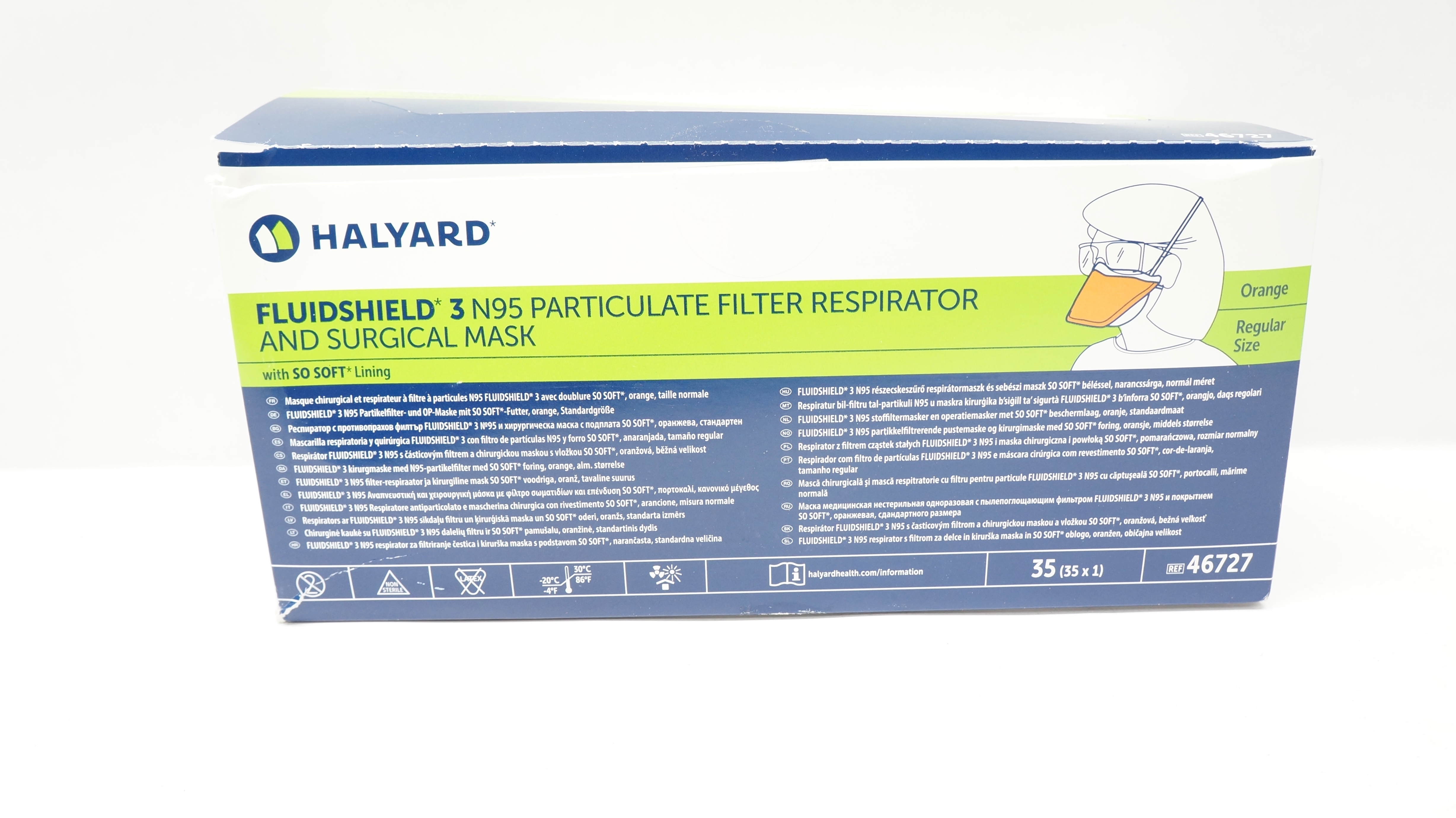48207 Mask Halyard 46727 Fluidshield 3 N95 Filter Respirator & Surgical Mask - Box ...
