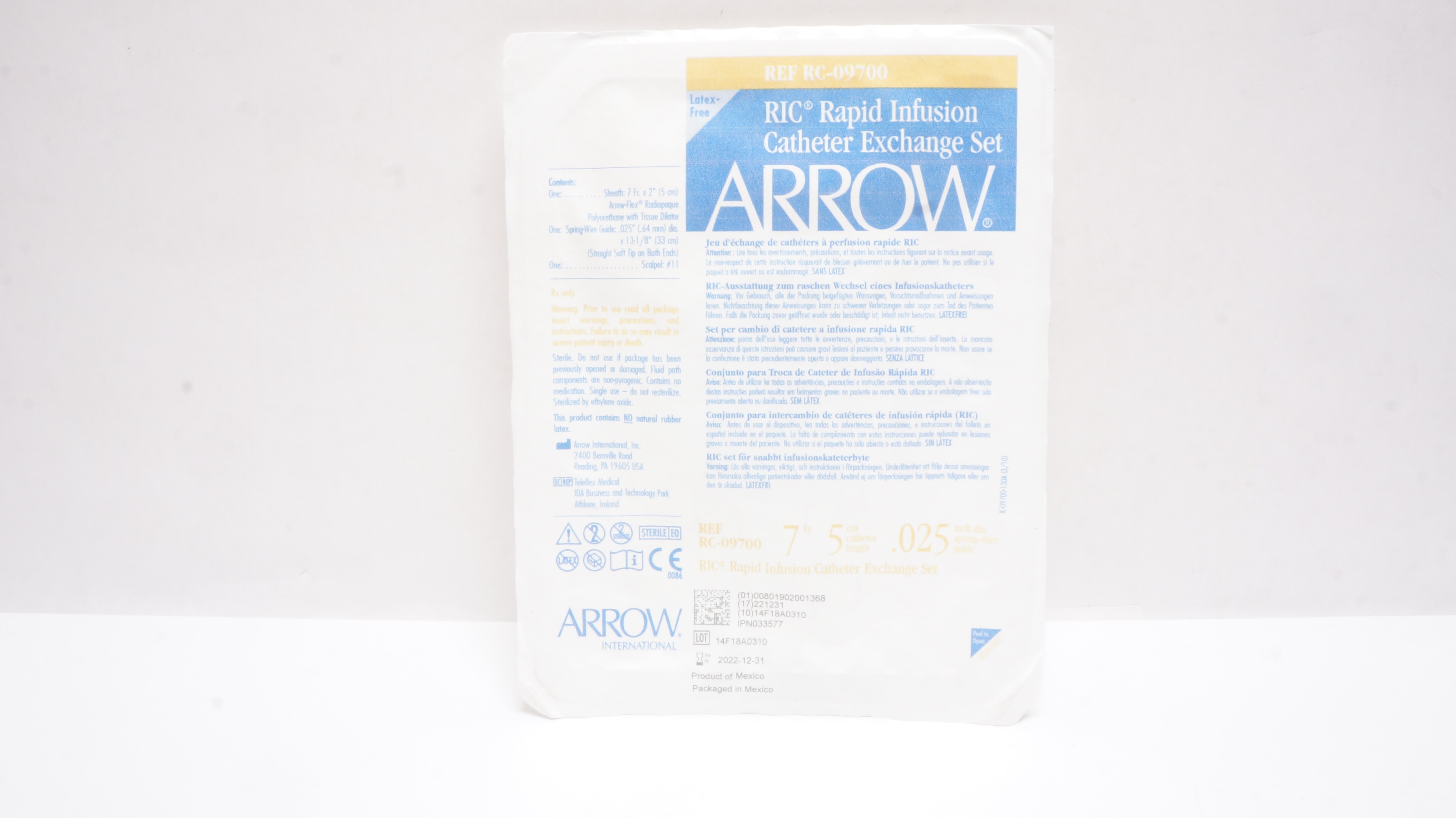 Arrow RC-09700 RIC Rapid Infusion Cath. Exchange Set 7Fr. x 5cm x 0 ...