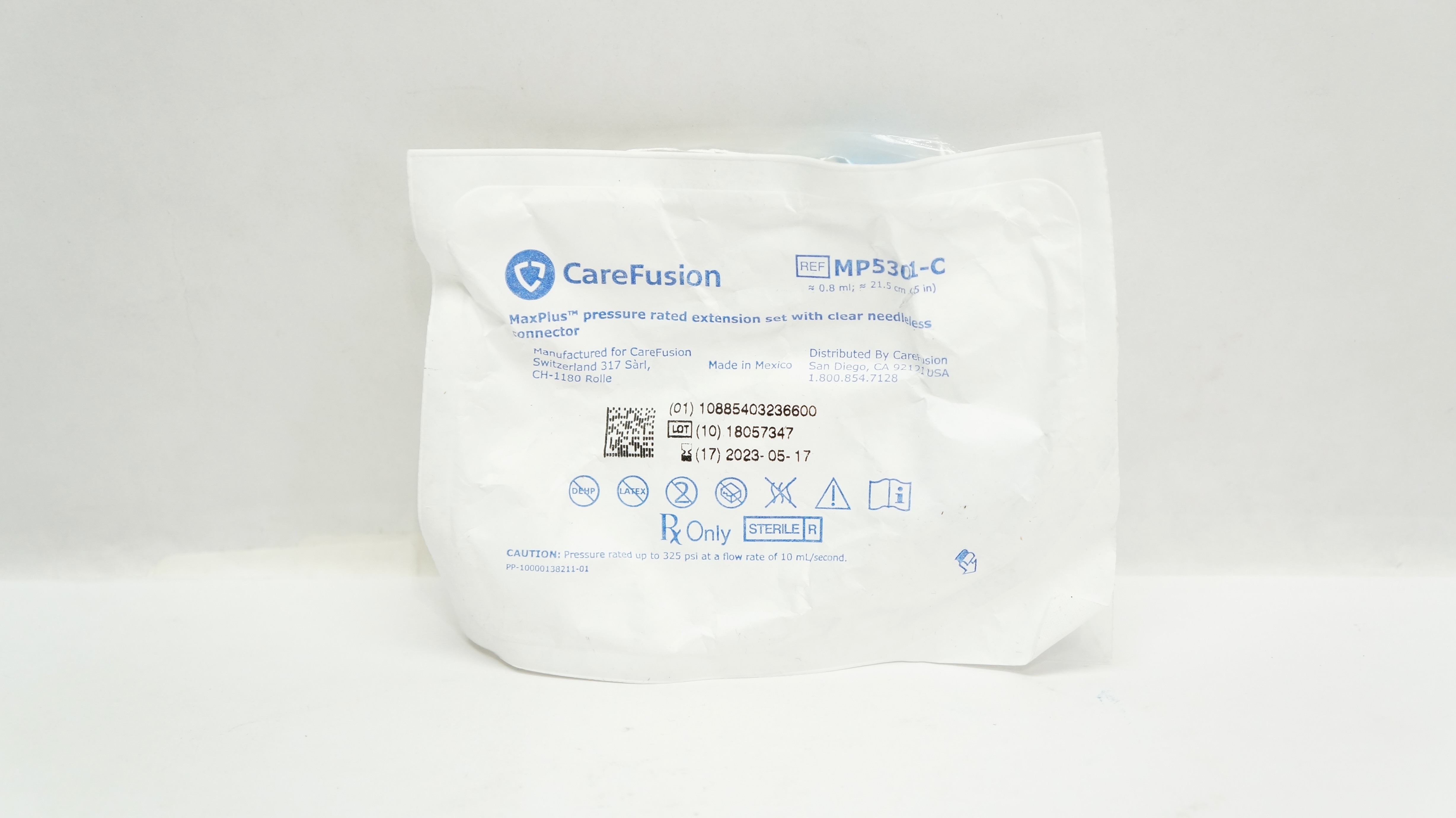 CareFusion MP5301C MaxPlus Pressure Rated Extension Set 0.8ml x 8