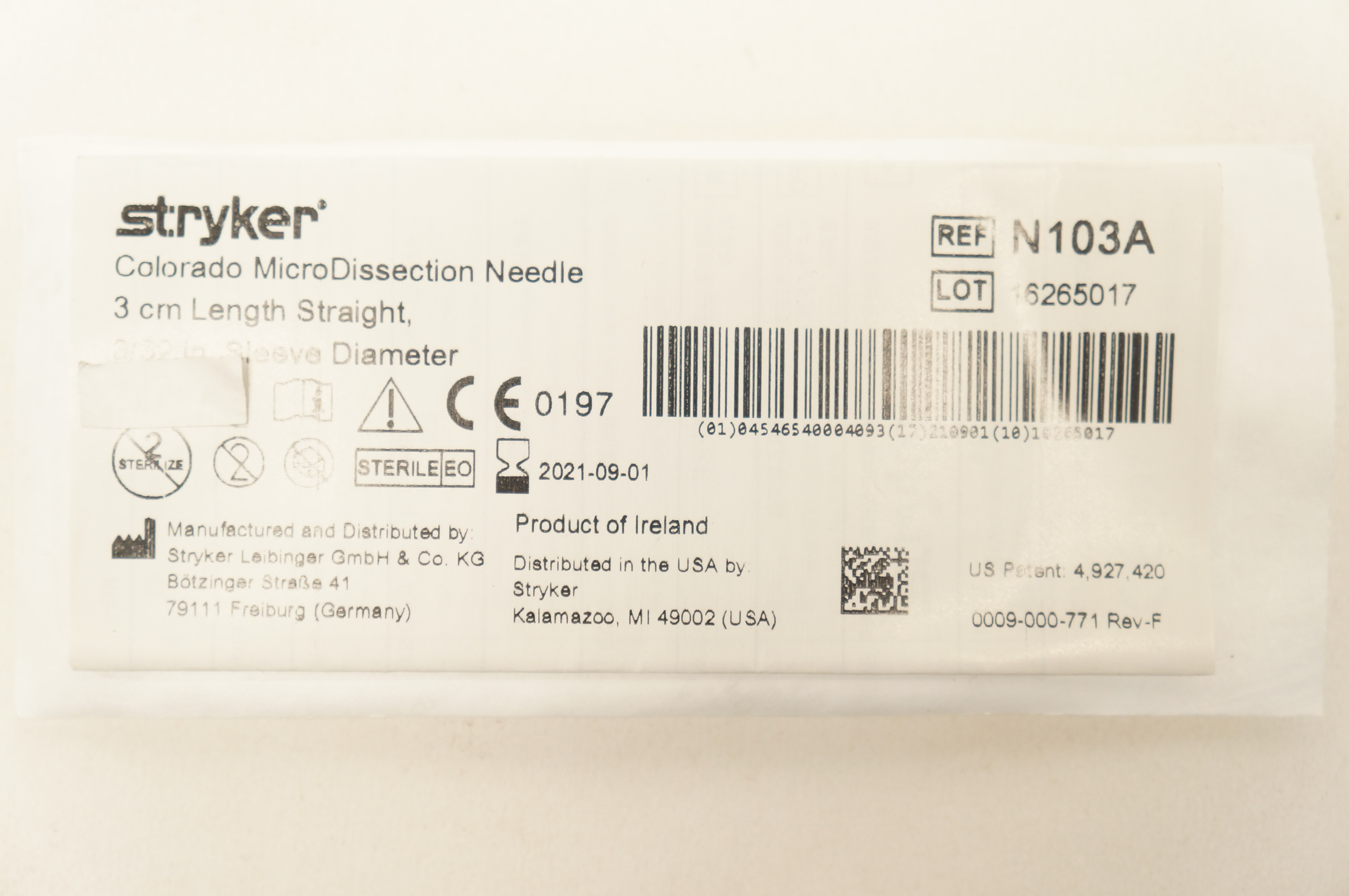 Stryker N103A Colorado MicroDissection Ndle 3cm x 3/32inch Sleeve Diameter (x)