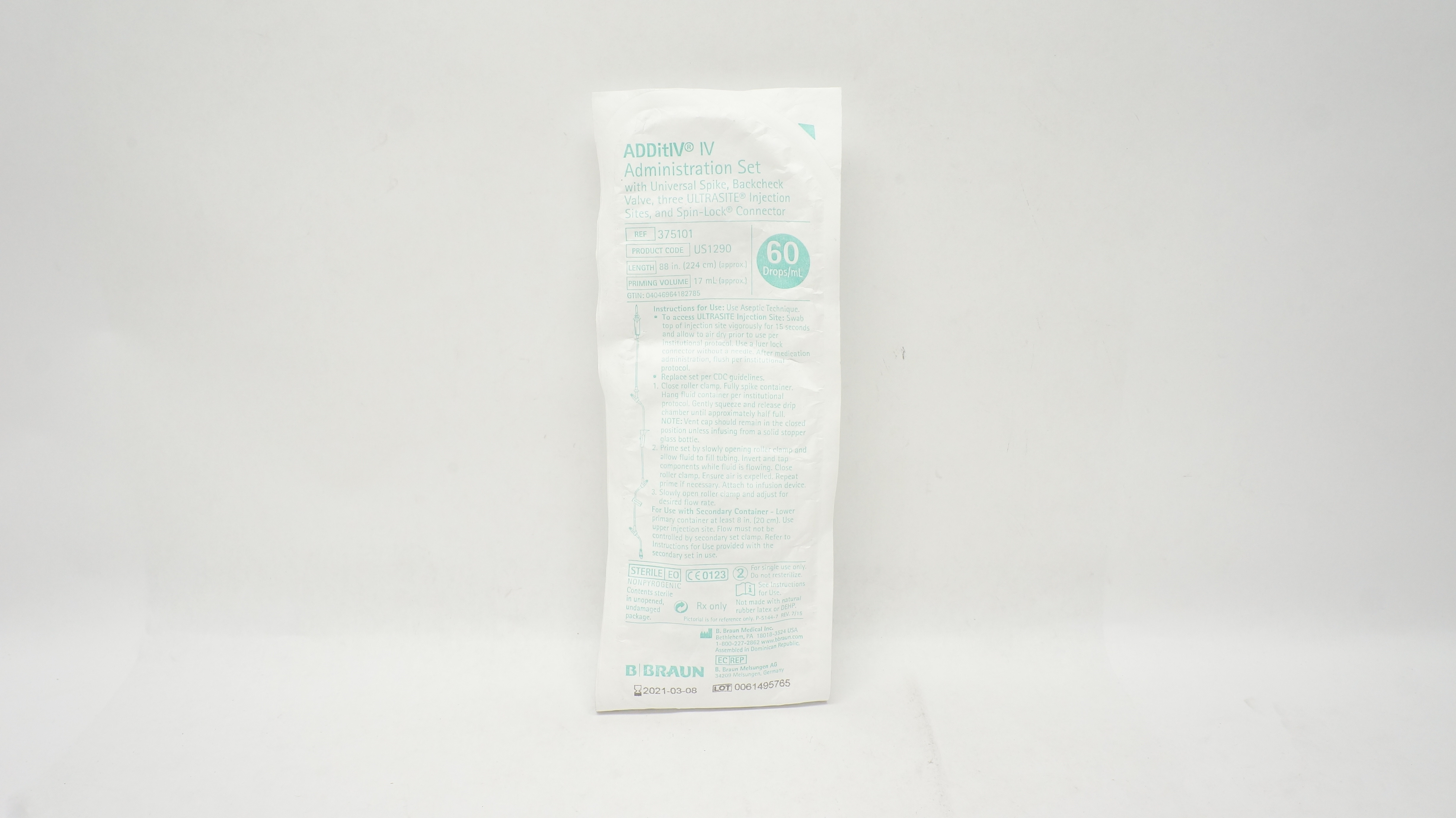 Braun 375101 ADDitIV Administration Set Prim.Vol. 17ml x 88inch 60 Drops/ml (x)
