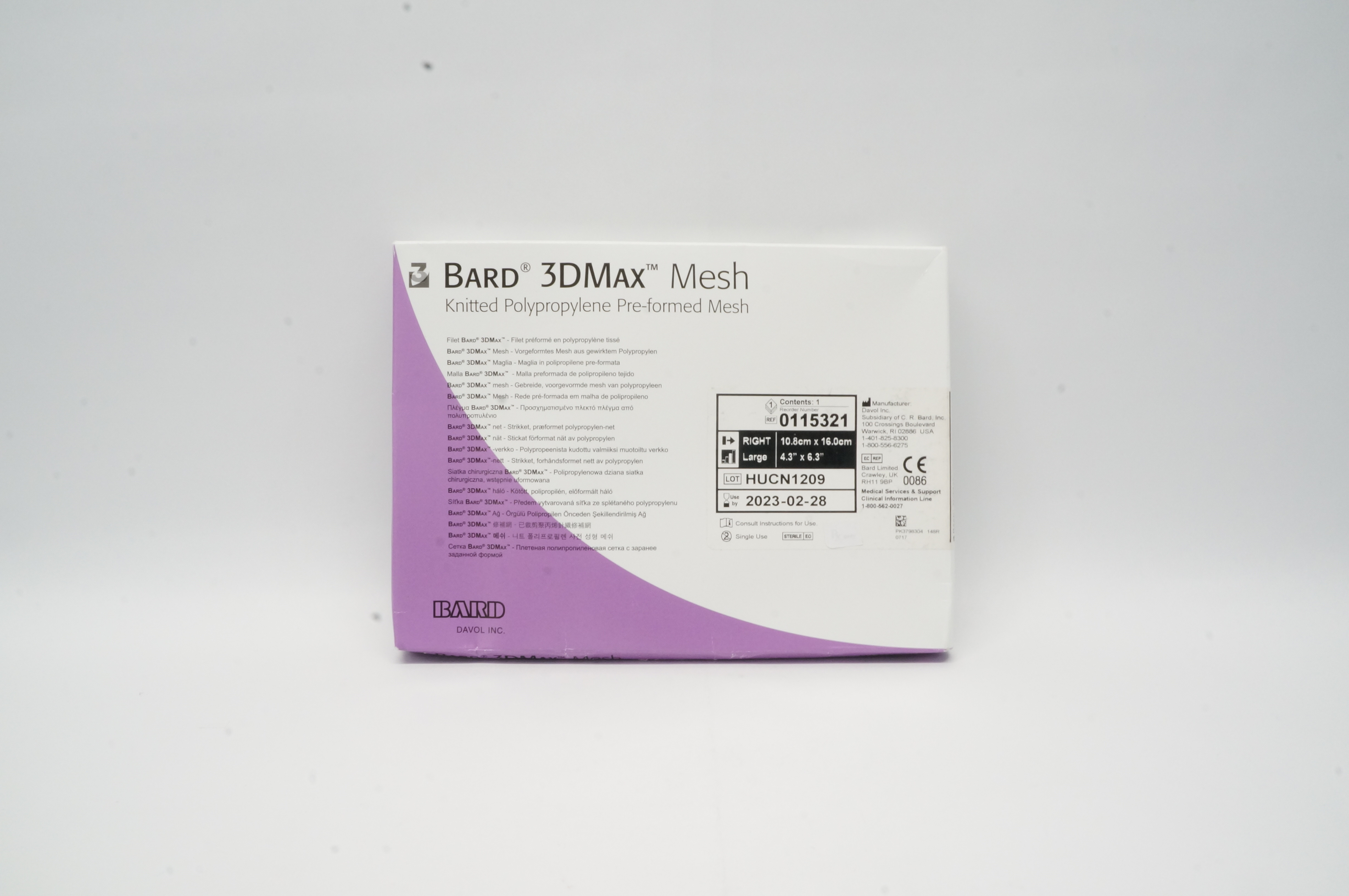 Bard 0115321 Davol 3DMax Mesh, Right, Large 4.3inch x 6.3inch