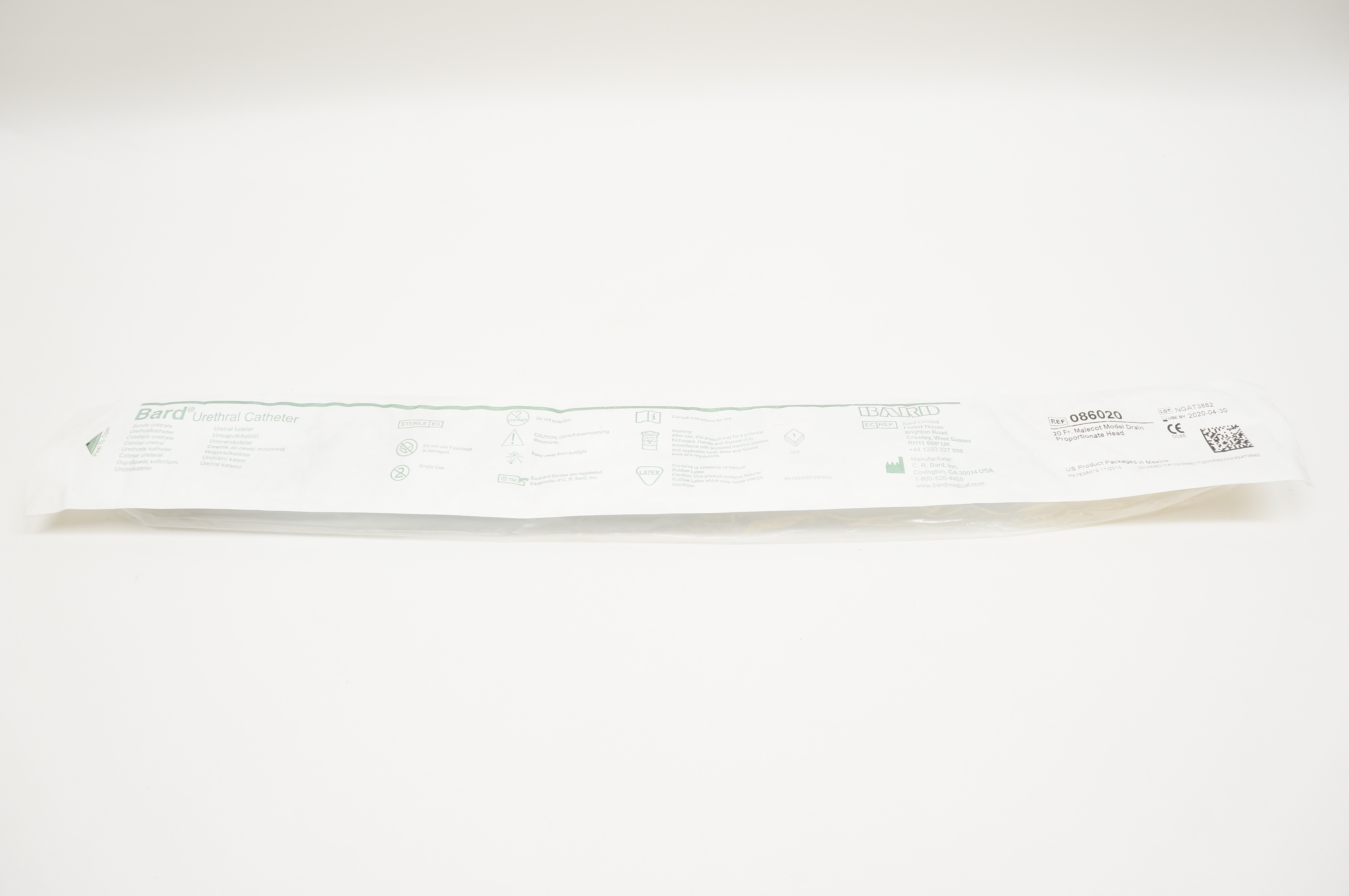 Bard 086020 Urethral Cath. 20Fr Malecot Model Drain Proportionate Head (x)