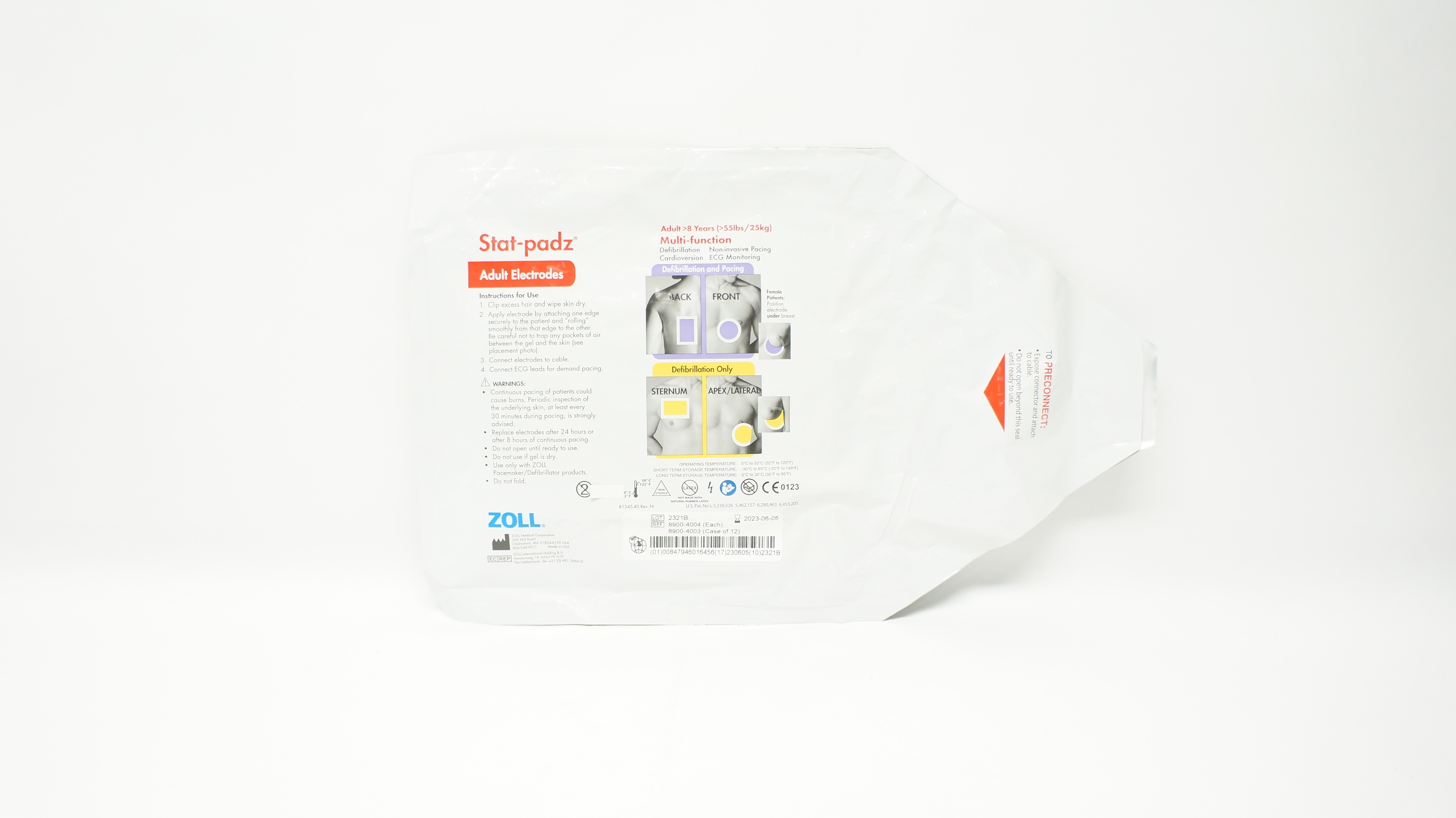 Zoll 8900-4004 Stat-padz Multi-Function Adult Electrodes >8 Years >55 lbs
