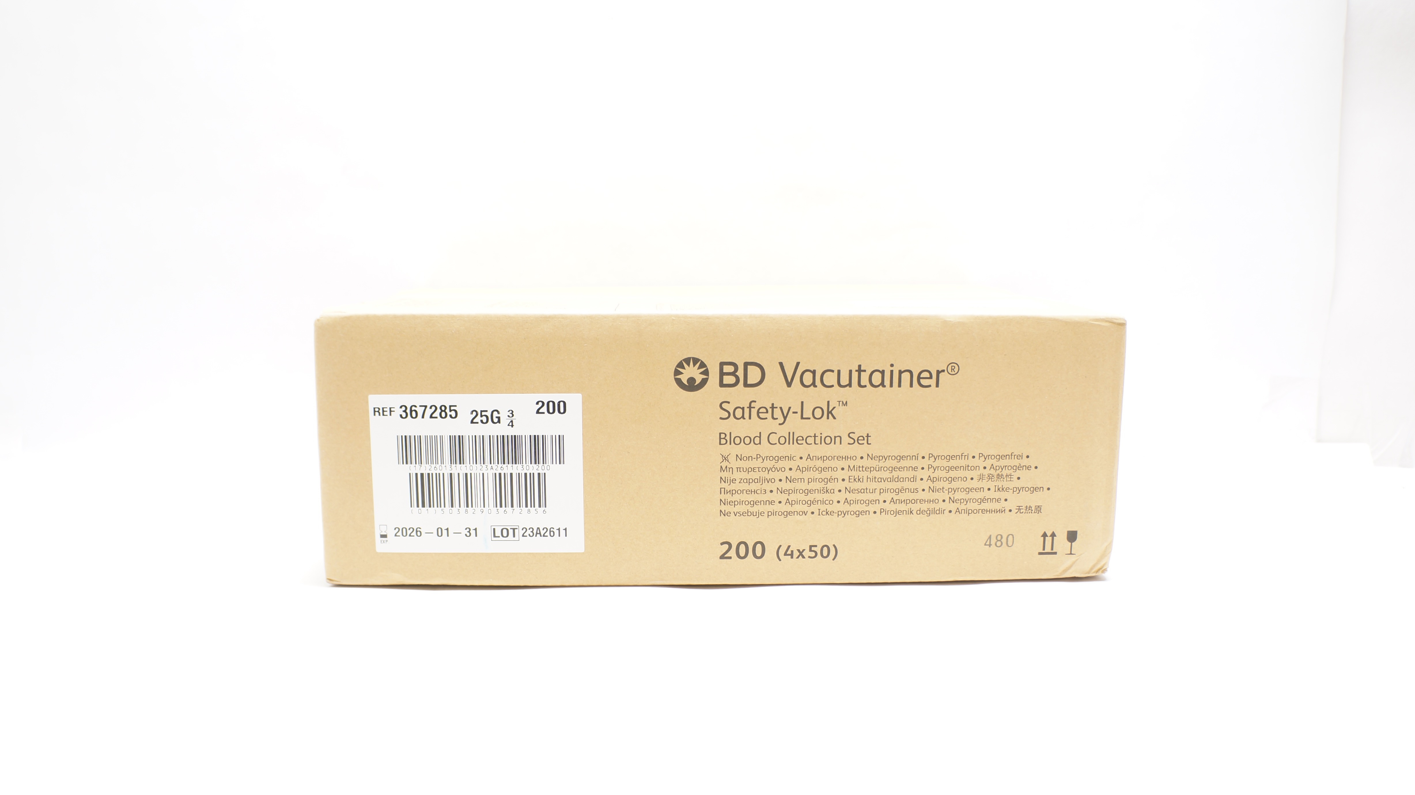 BD 367285 Vacutainer Safety-Lok Blood Collection Set 25G x 3/4  - Case of 200