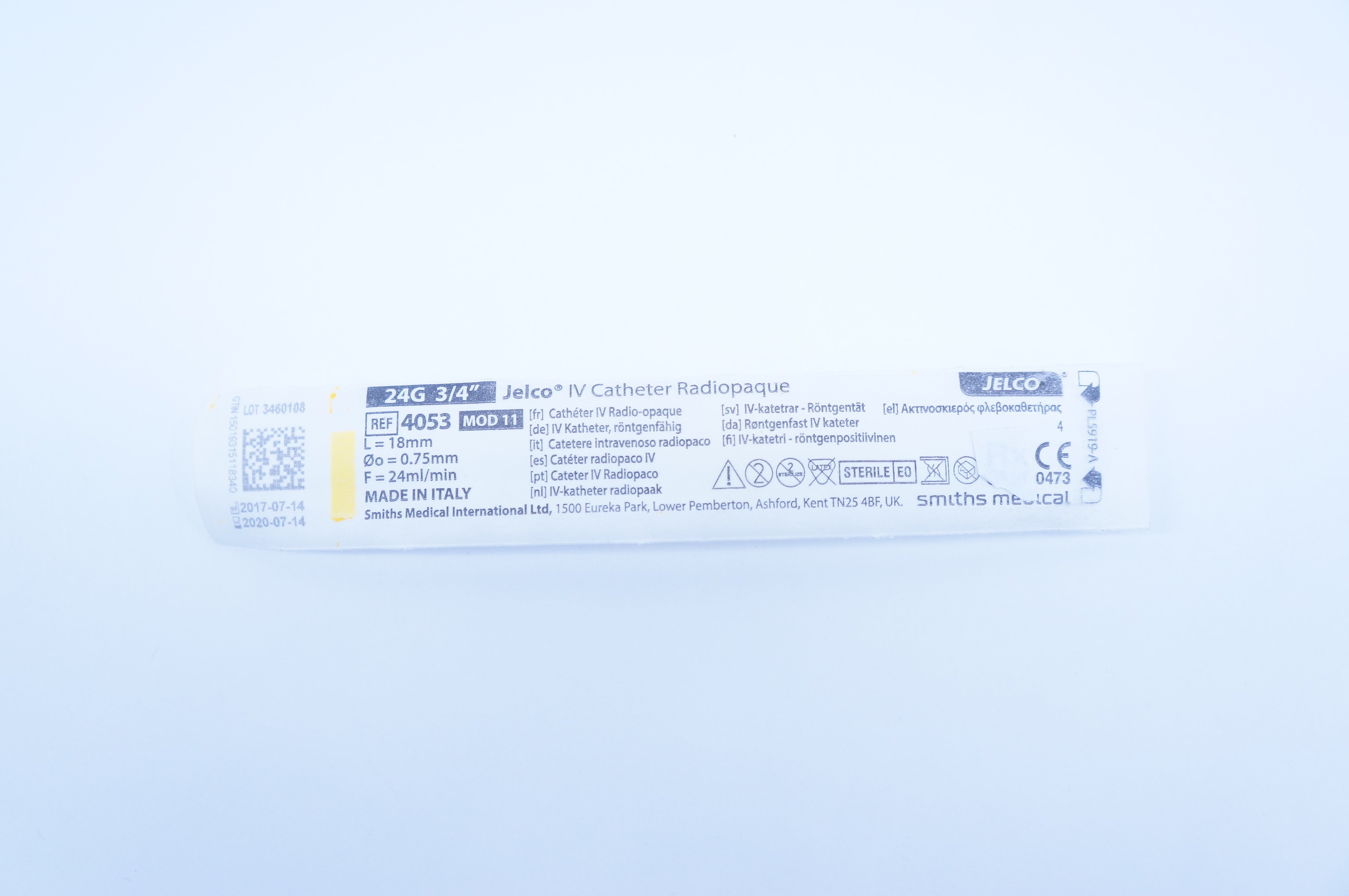 Smiths Medical 4053 JELCO IV Cath Radiopaque 24G x 3/4 inch (x)