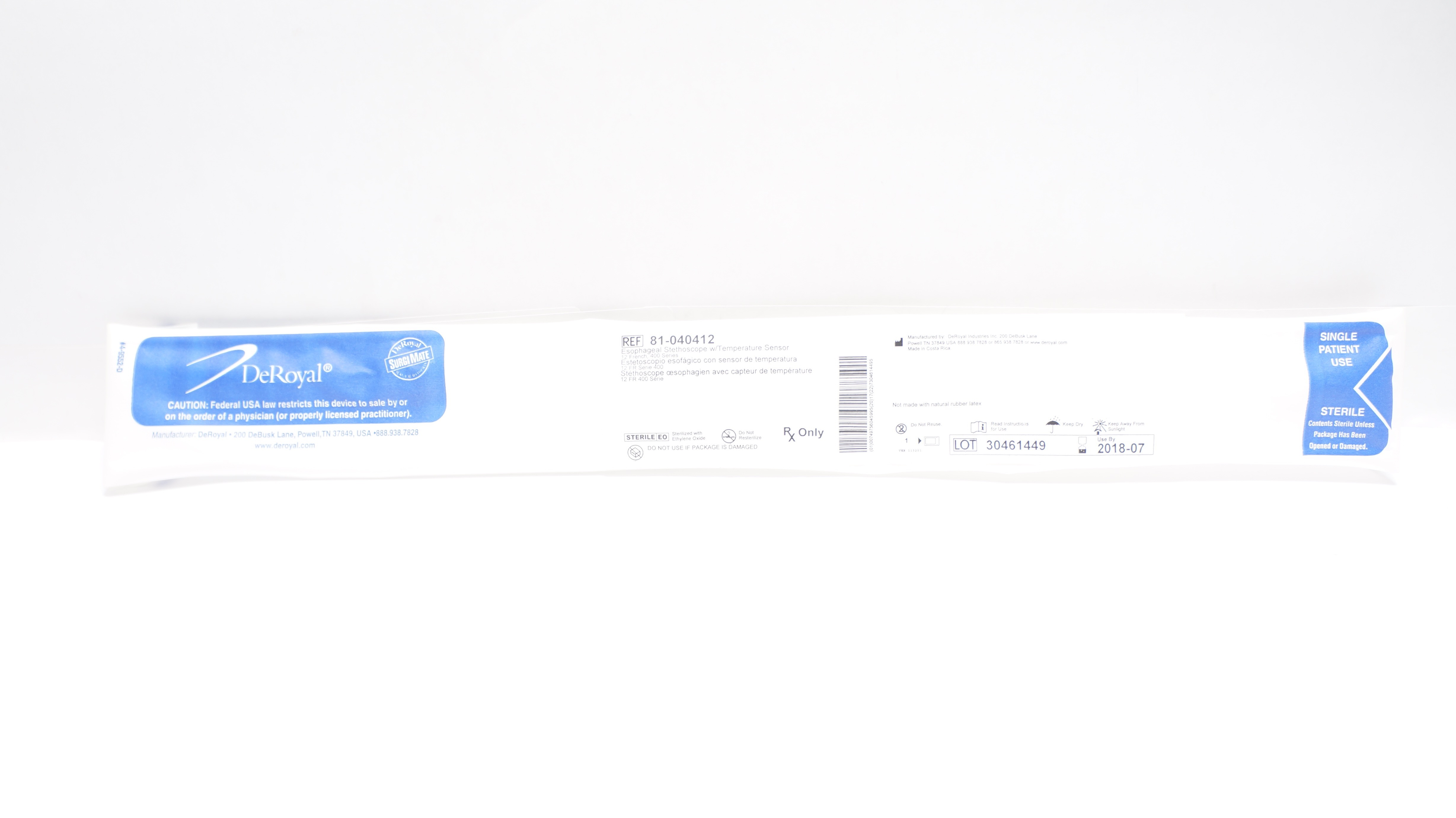 DeRoyal 81-040412 Esophageal Stethoscope W/ Temperature Sensor 12Fr 400Series(x)