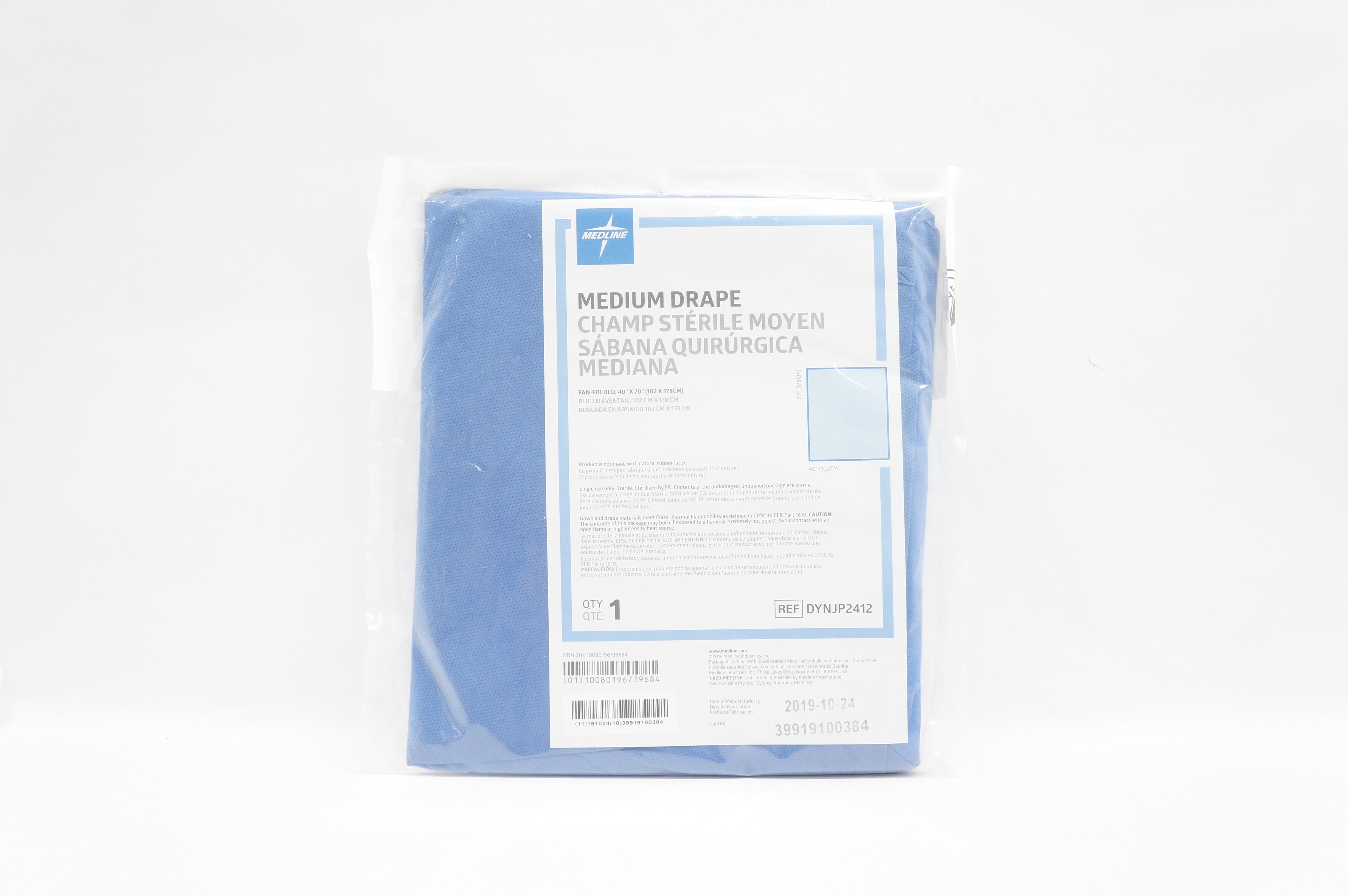 Medline DYNJP2412 Medium Drape Fan-Folded 40inch x 70inch