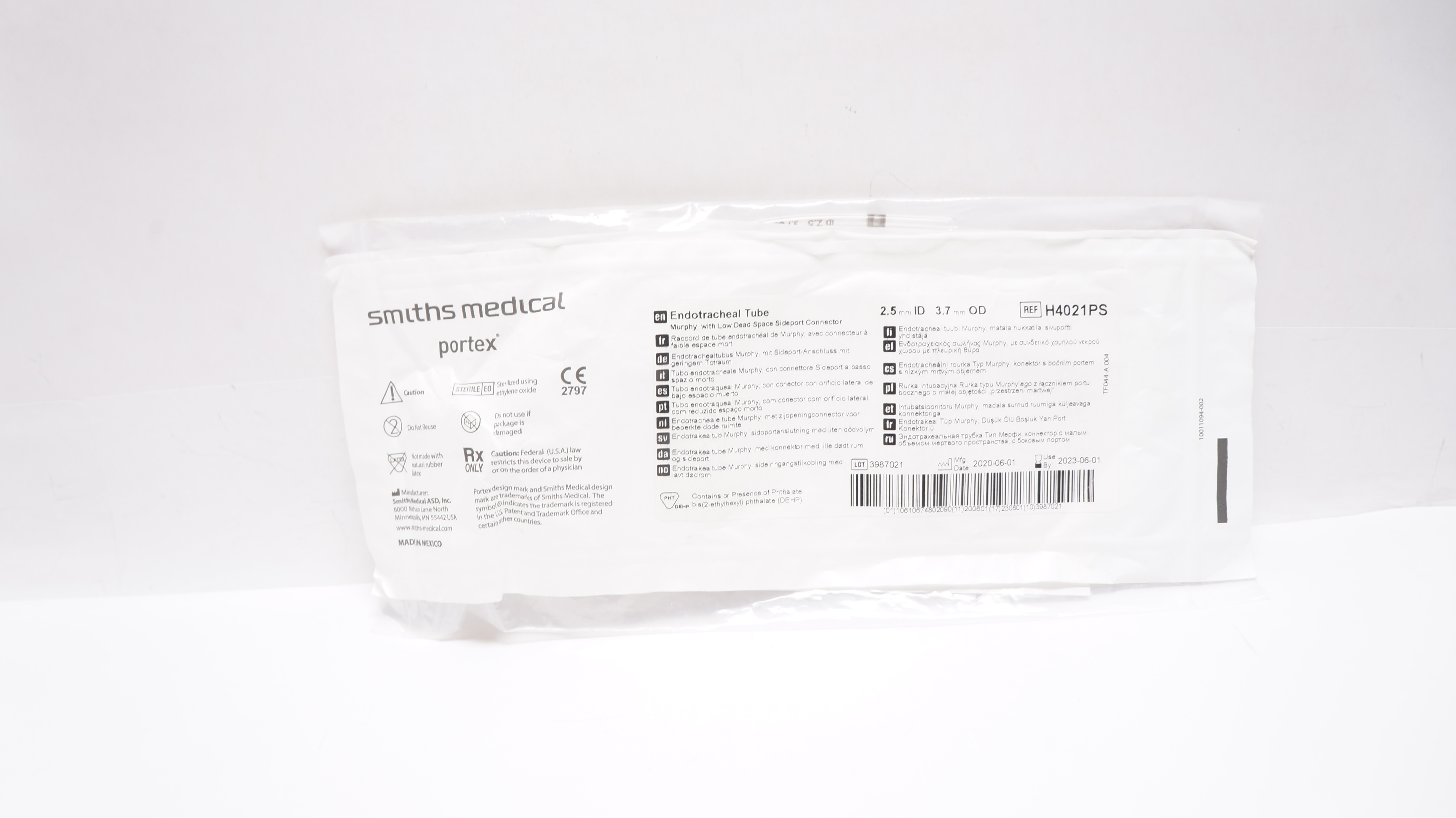 Smiths Medical H4021PS Portex Endotracheal Tube 2.5mm ID x 3.7mm OD (x)