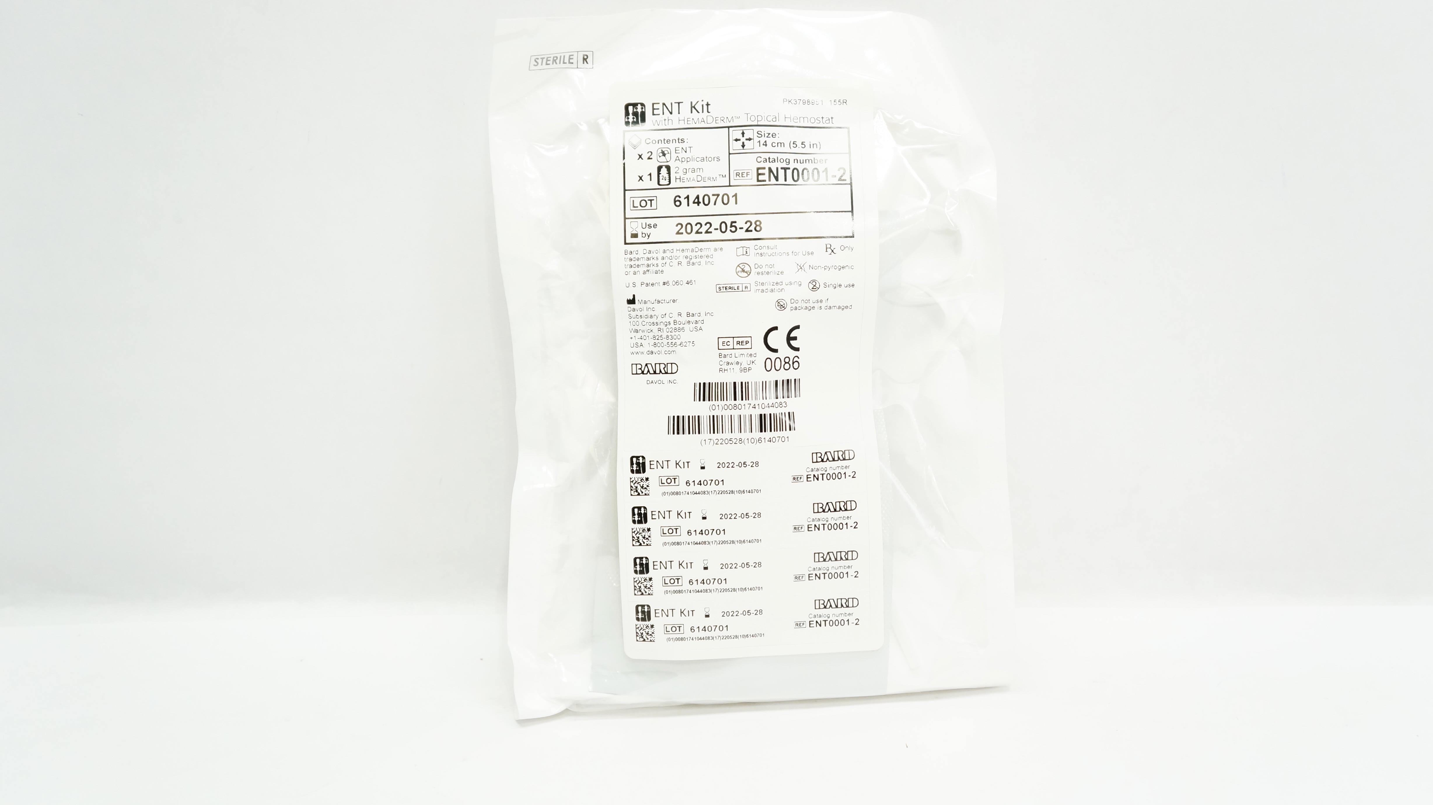 Bard ENT0001-2 Davol ENT Kit with HemaDerm Topical Hemostat 5.5inch (x)