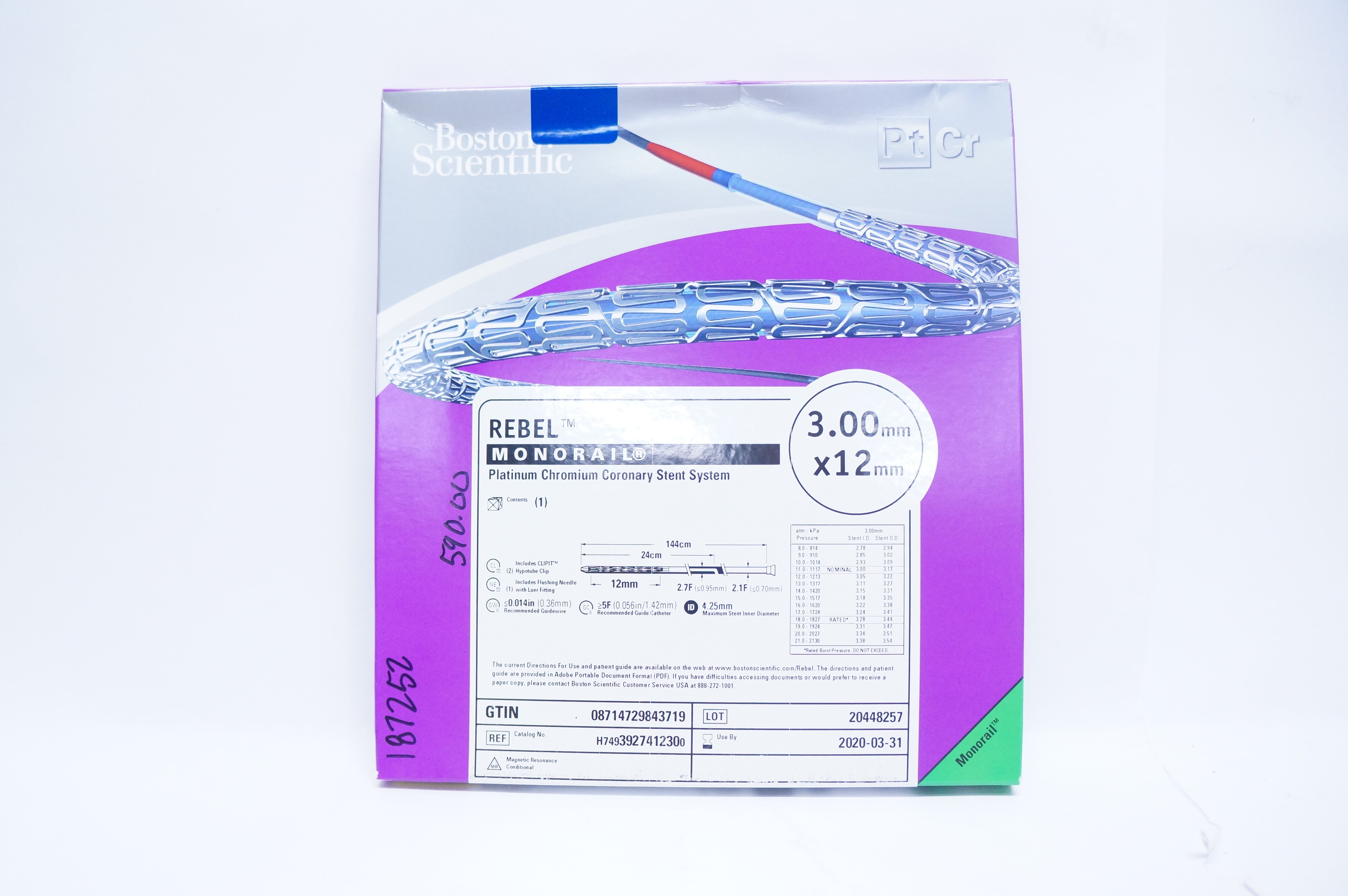 Boston Scientific 392741230 REBEL Monorail Platinum Chromium 3.00mm x 12mm (x)