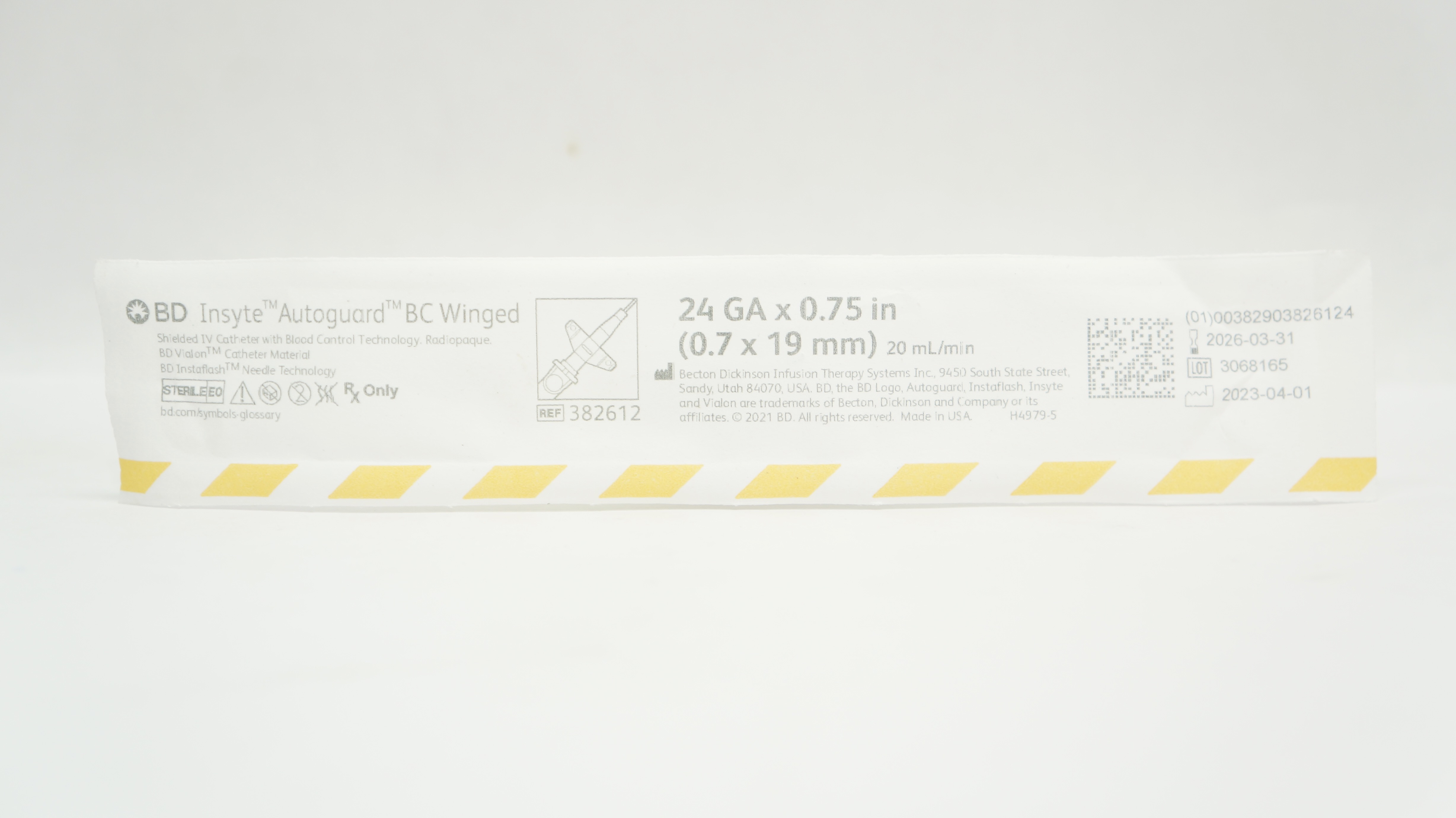 BD 382612 Insyte Autoguard BC Winged Shielded IV Cath. 24GA x 0.75inch 20ml/min