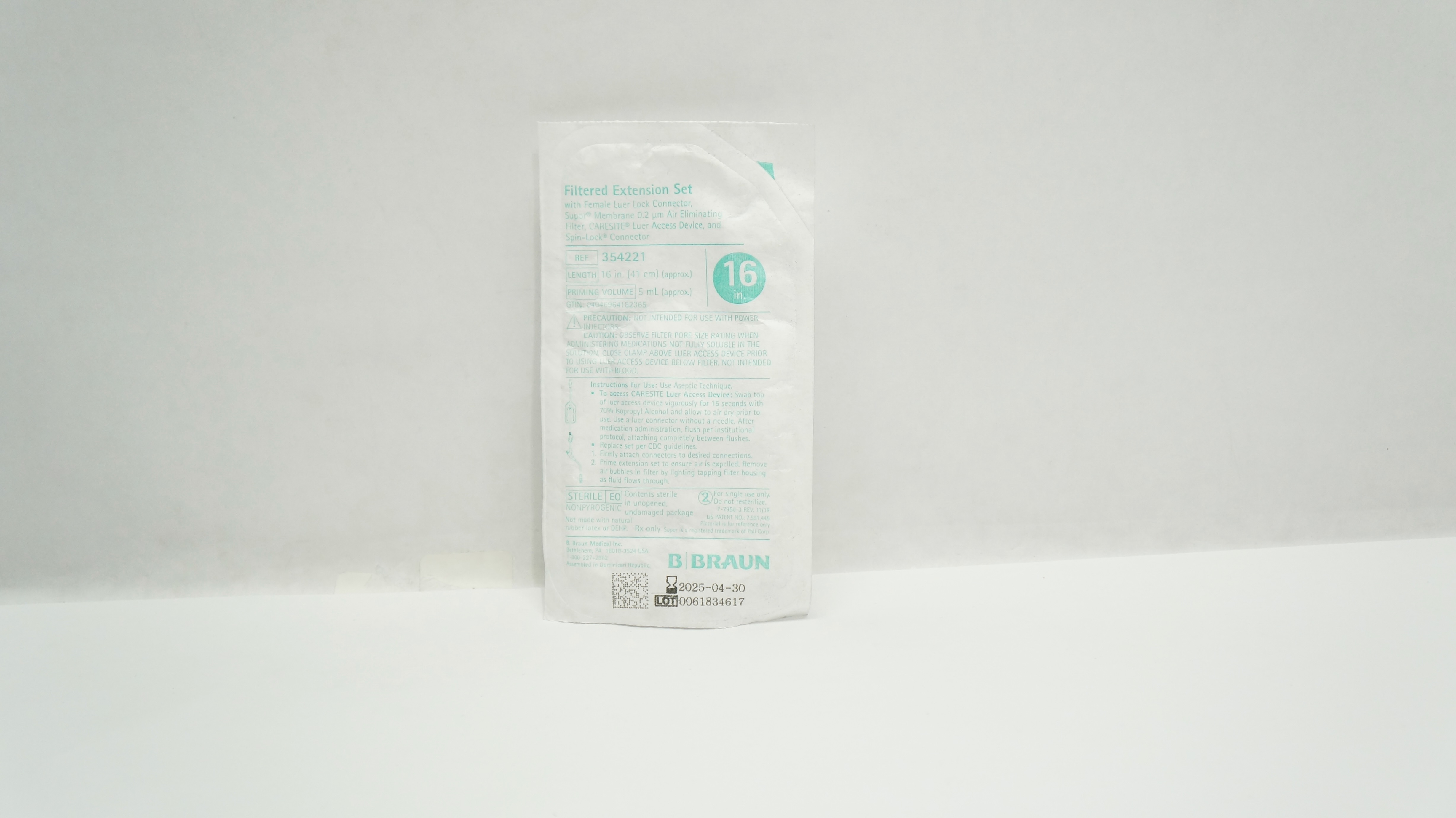 Braun 354221 Filtered Extension Set w/Female Luer Lock Connector 16inch x 5mL