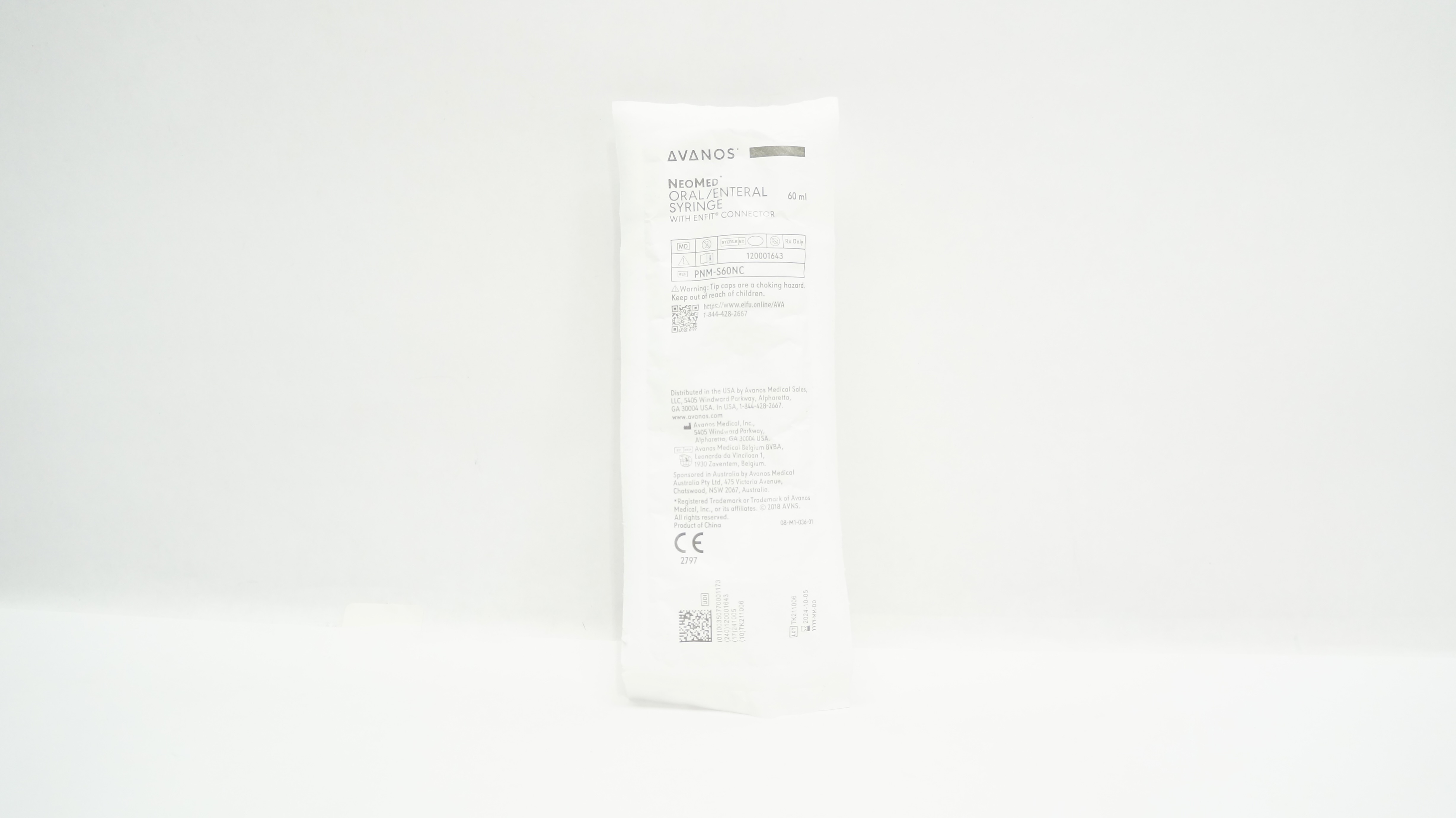 Avanos PNM-S60NC NeoMed Oral/Enteral Syringe with ENFIT Connector 60mL
