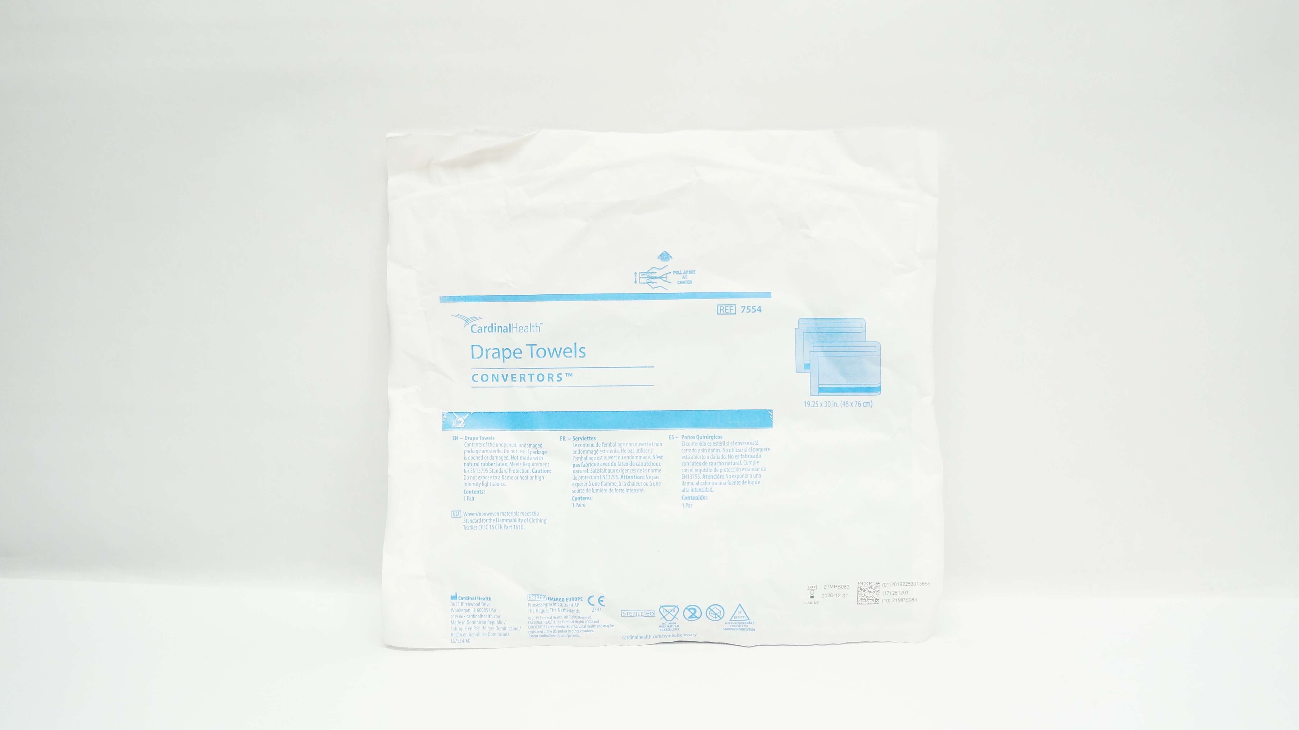 Cardinal Health 7554 Convertors Drape Towels 19.25inch x 30inch - Pack of 2