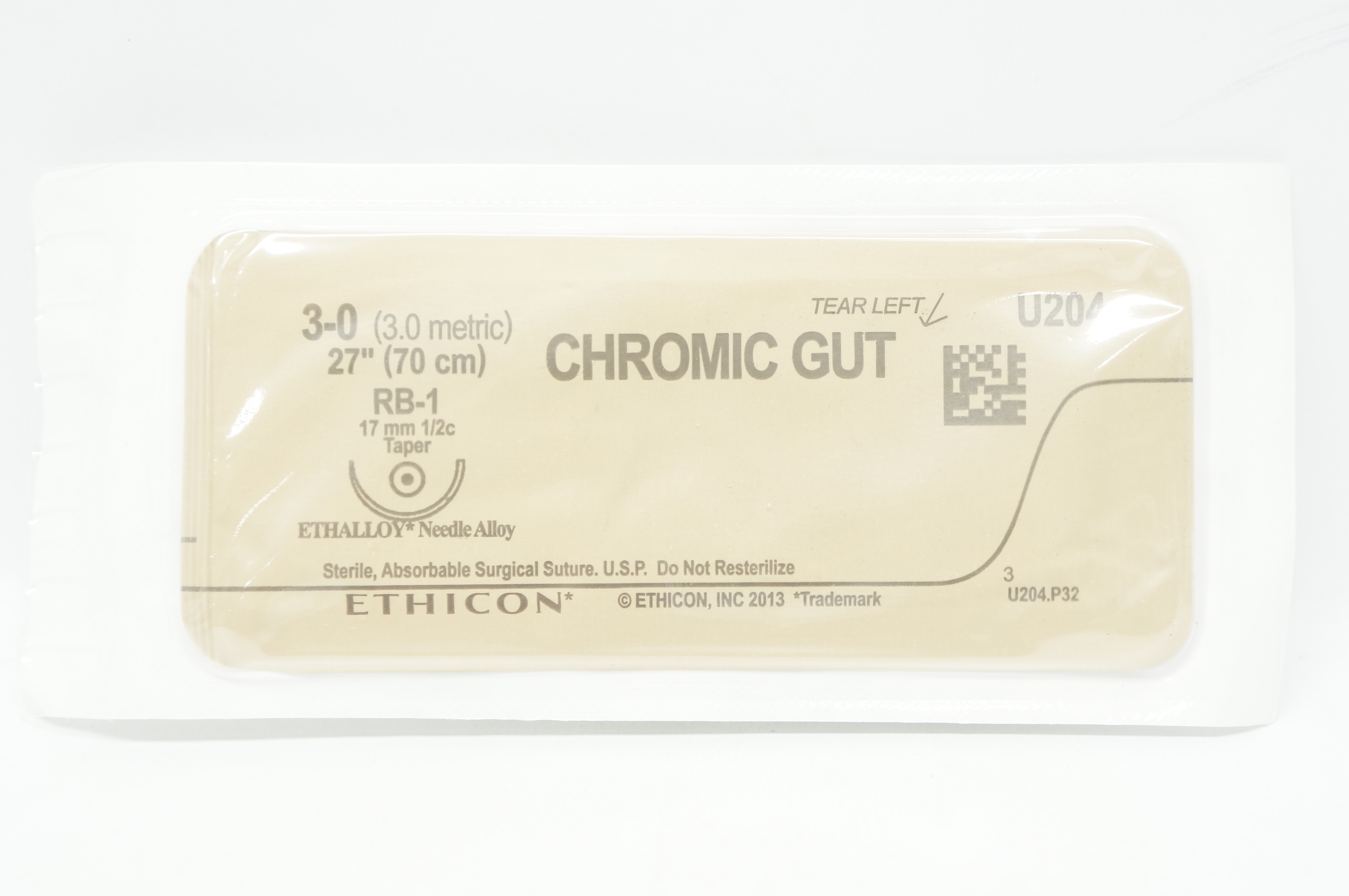 Ethicon U204 3-0 CHROMIC GUT RB-1 17mm 1/2c Taper, 27inch