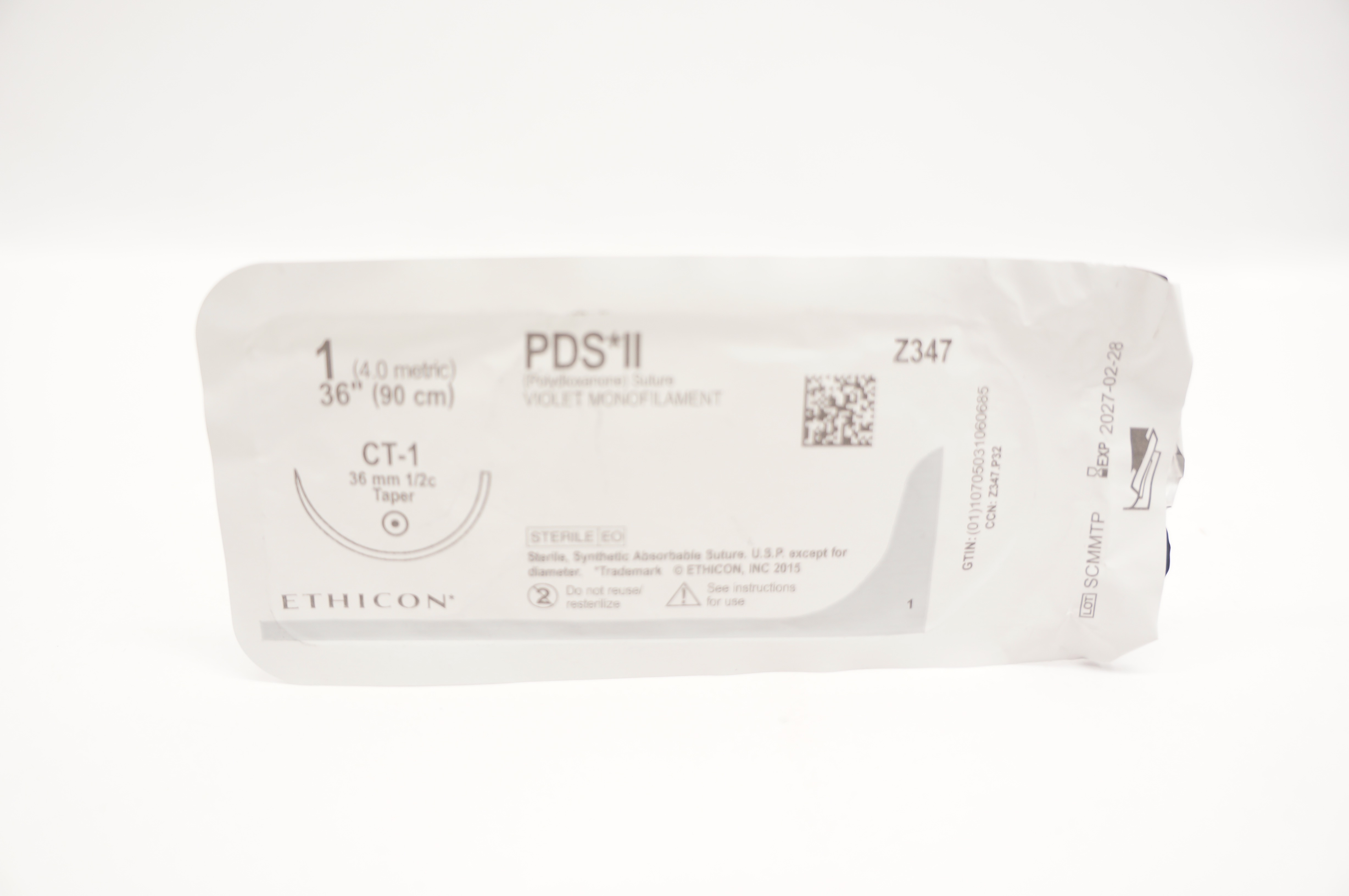 Ethicon Z347 1 PDS II Polydioxanone Stre CT-1, 36mm 1/2c Taper, 36inch