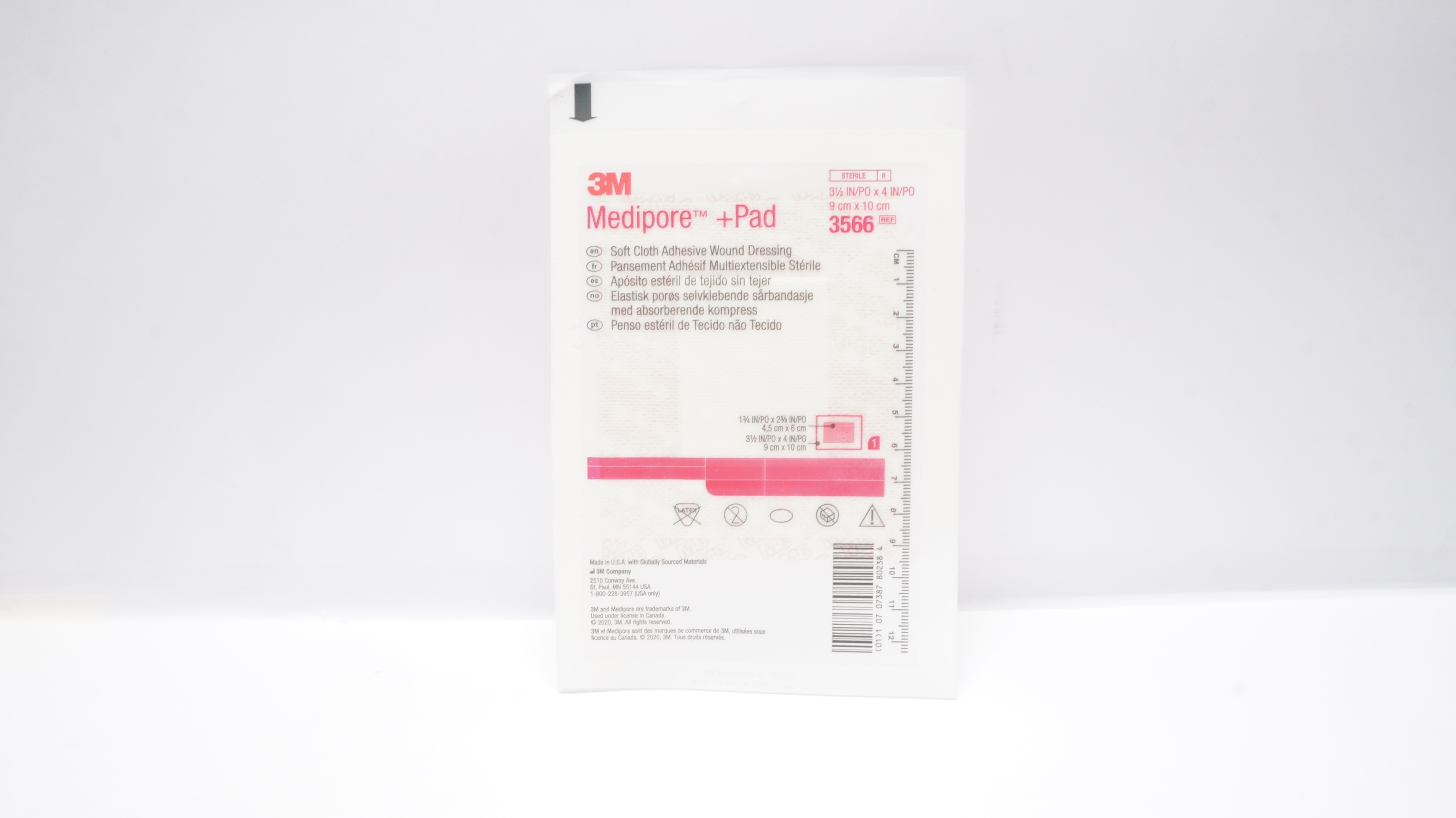 3M 3566 Medicare +Pad Soft Cloth Adhesive Wound Dressing 3 1/2 x 4In