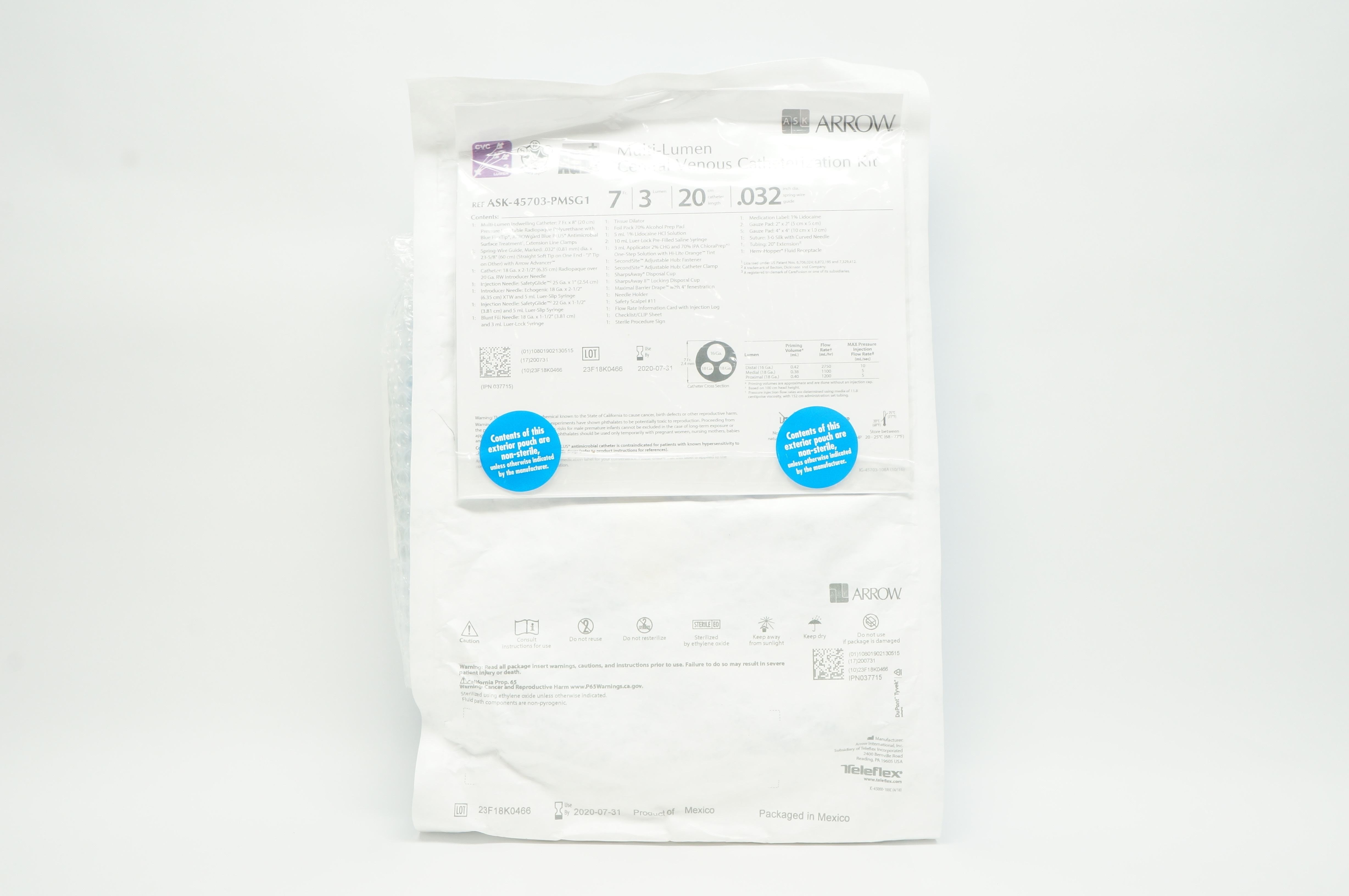 Arrow ASK-45703-PMSG1  Multi-Lumen Central Venous Cath. Kit 7Fr. x 20cm (x)