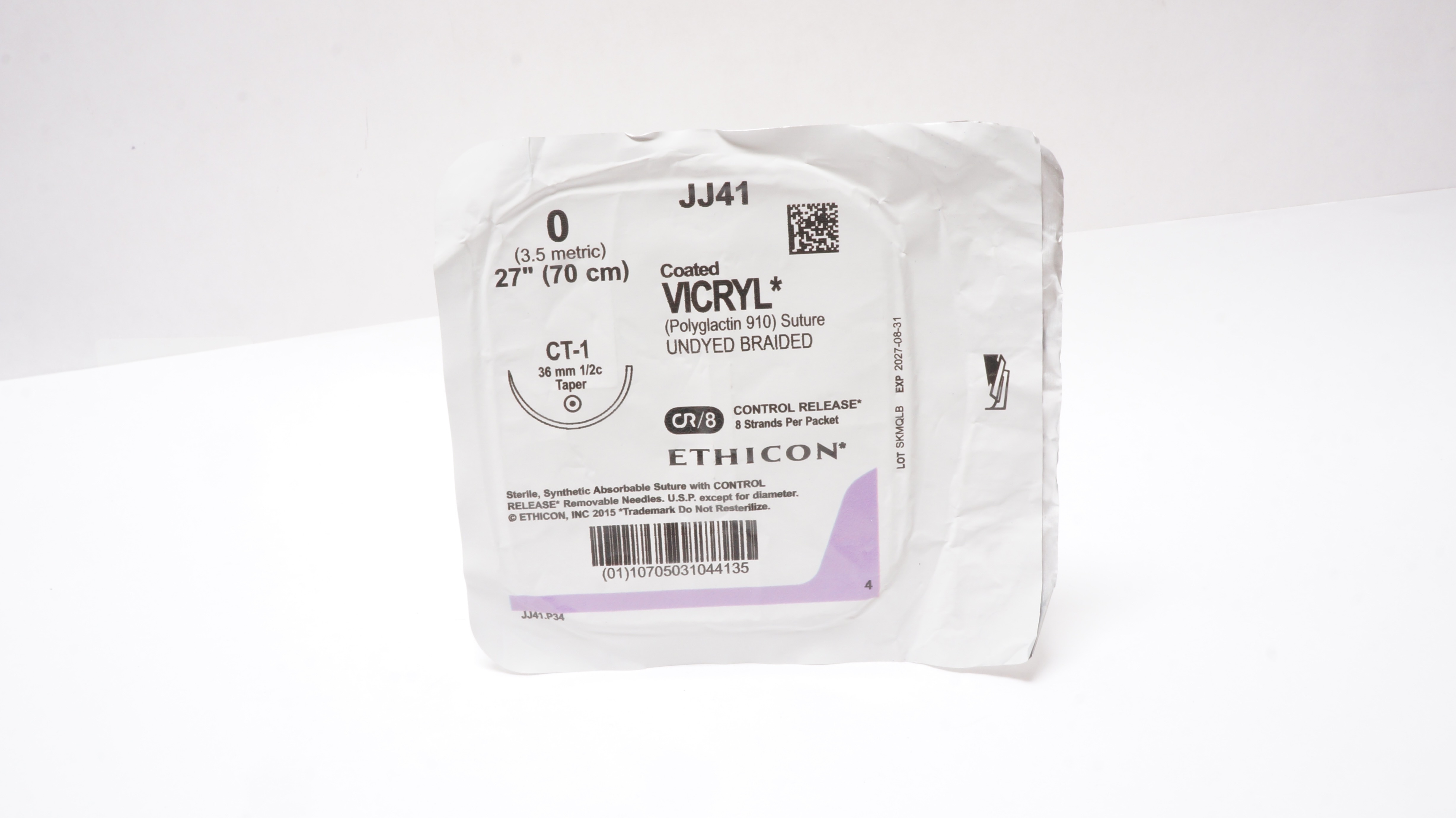 Ethicon JJ41 0 Coated VICRYL Polyglactin 910 Stre CT-1 36mm 1/2c Taper 27inch