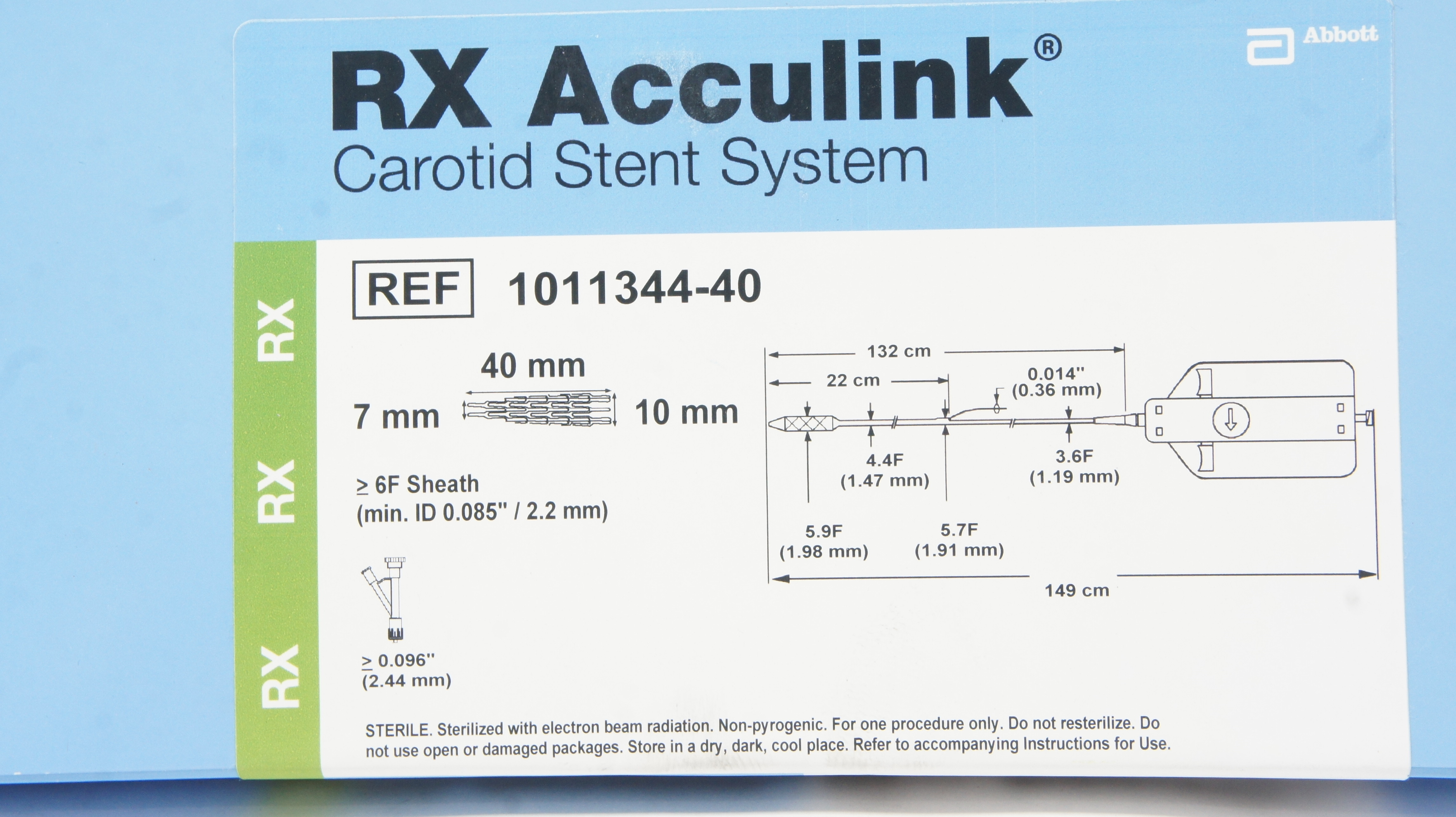 Abbott 1011344-40 RX Acculink Carotid Stnt System 7-10 mm x 40 mm