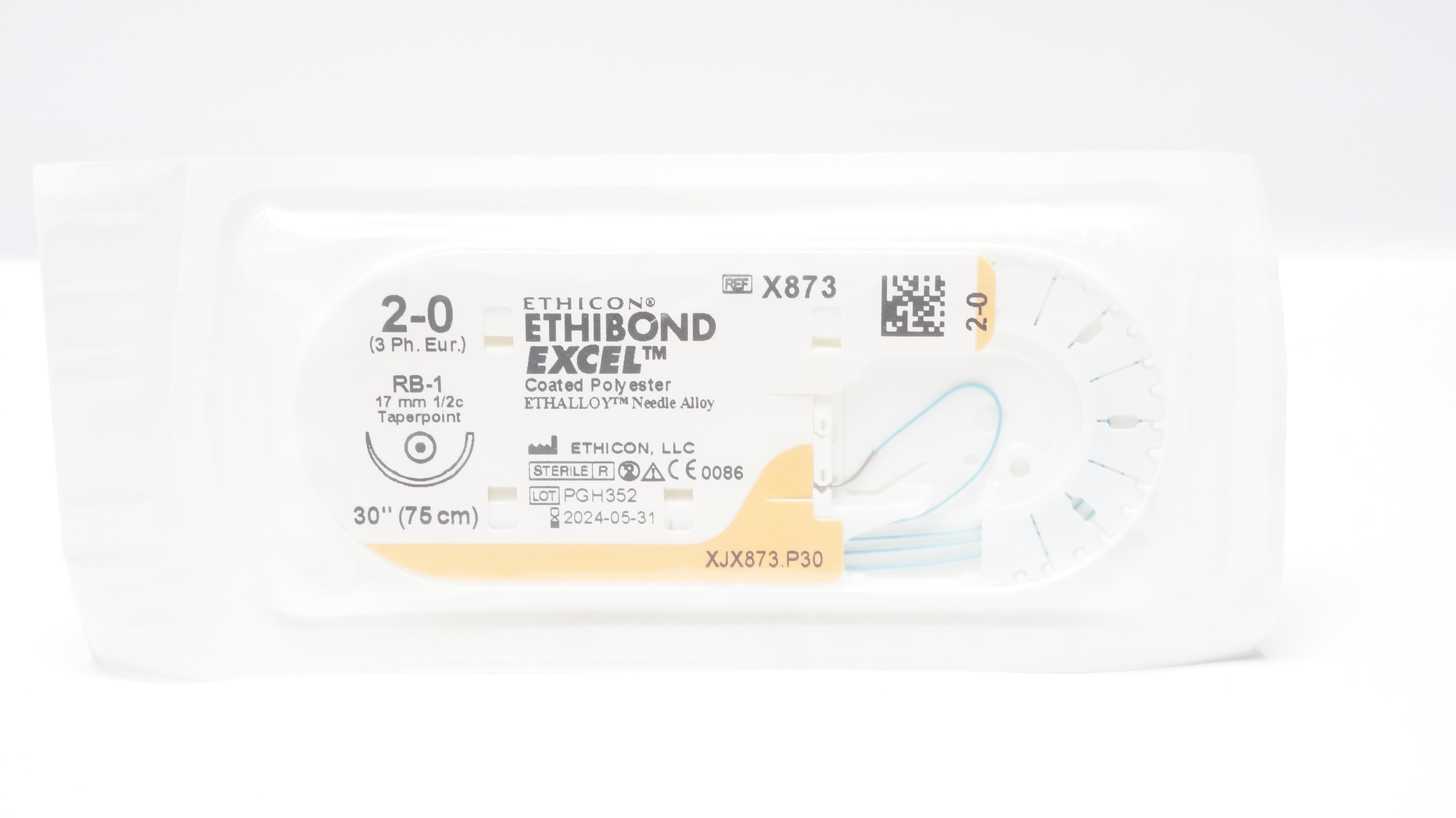 Ethicon X873 2-0 Ethibond Excel Stre RB-1 17mm 1/2c Taperpoint 30inch (x)