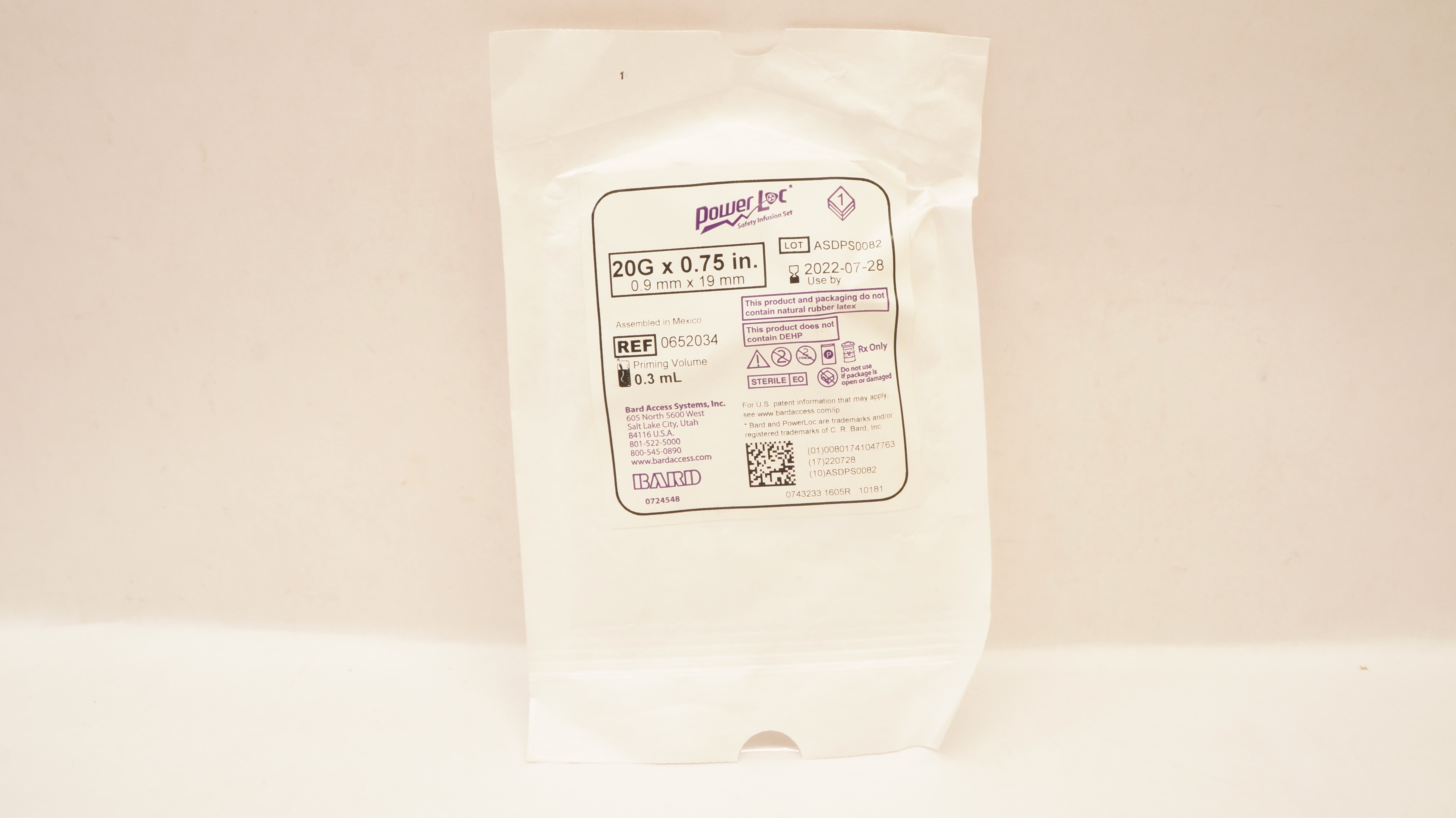 Bard 0652034 PowerLoc Safety Infusion Set 20G x 0.75inch (x)