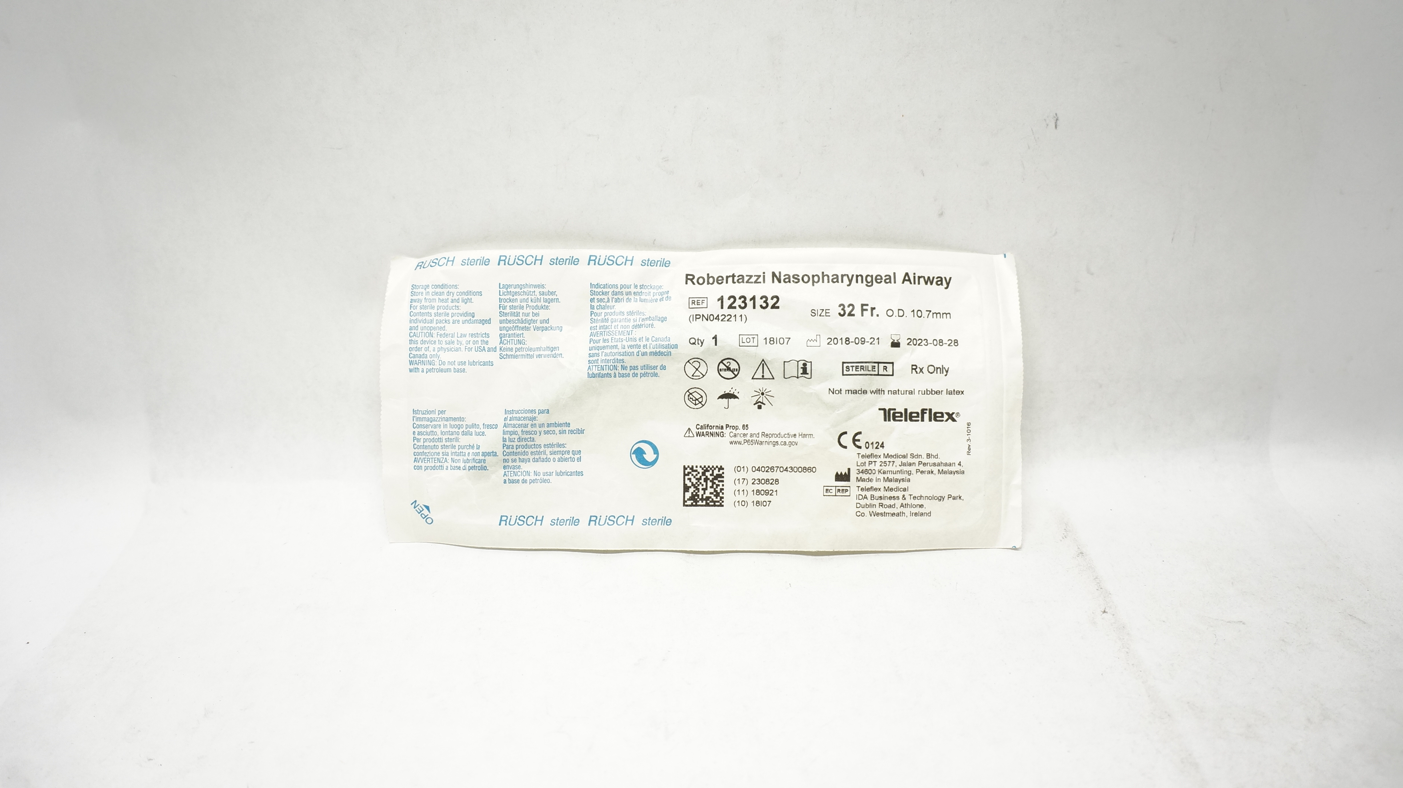 Teleflex 123132 Robertazzi Nasopharyngeal Airway 32Fr. x 10.7mm