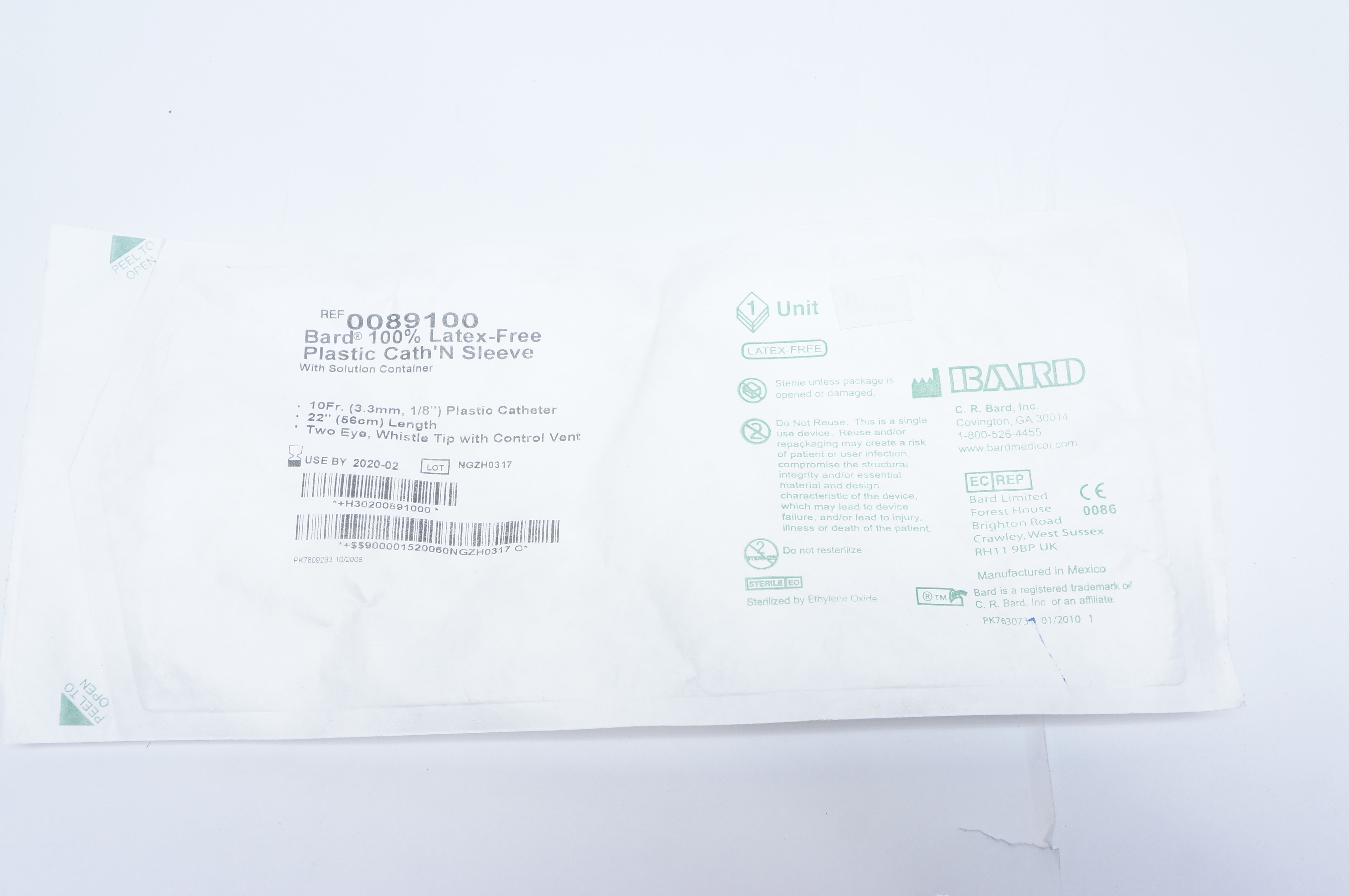 Bard 0089100 Plastic Cath'N Sleeve W/ Solution Container 10Fr.x 22inch (x)