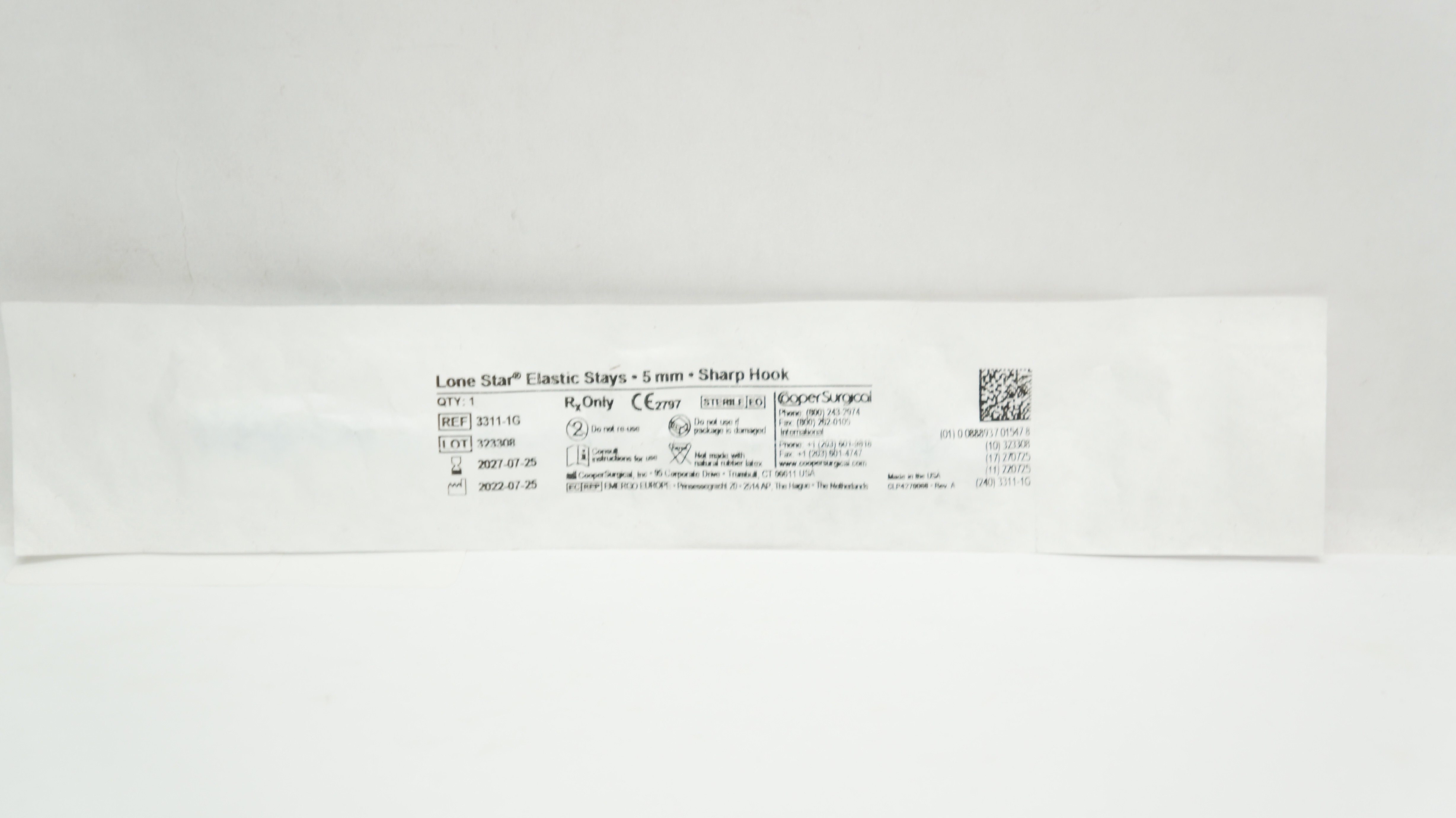 Cooper Surgical 3311-1G Lone Star Elastic Stays 5mm Sharp Hook