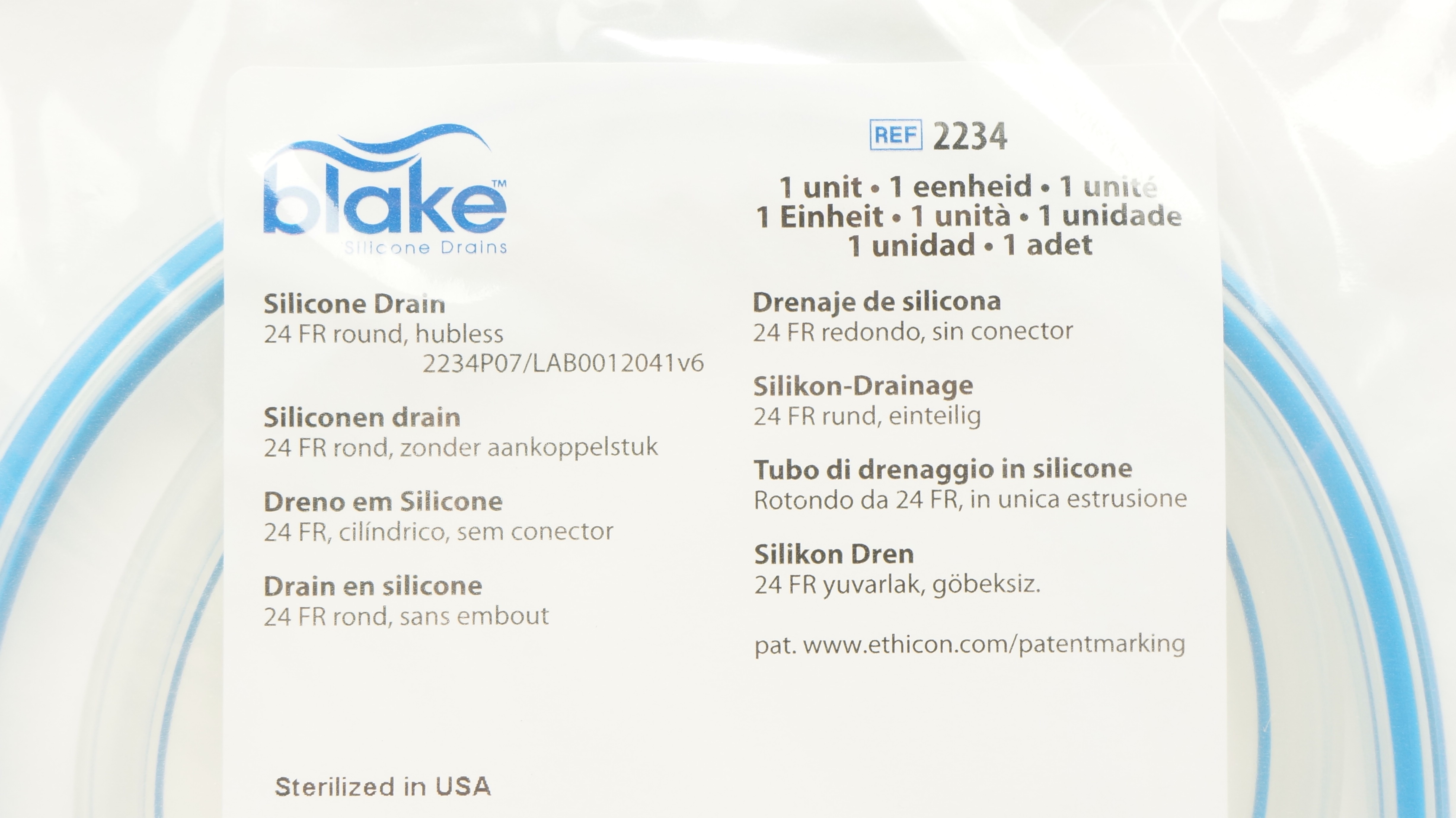 Ethicon 2234 Blake Silicone Drain, Round, Hubless 24FR