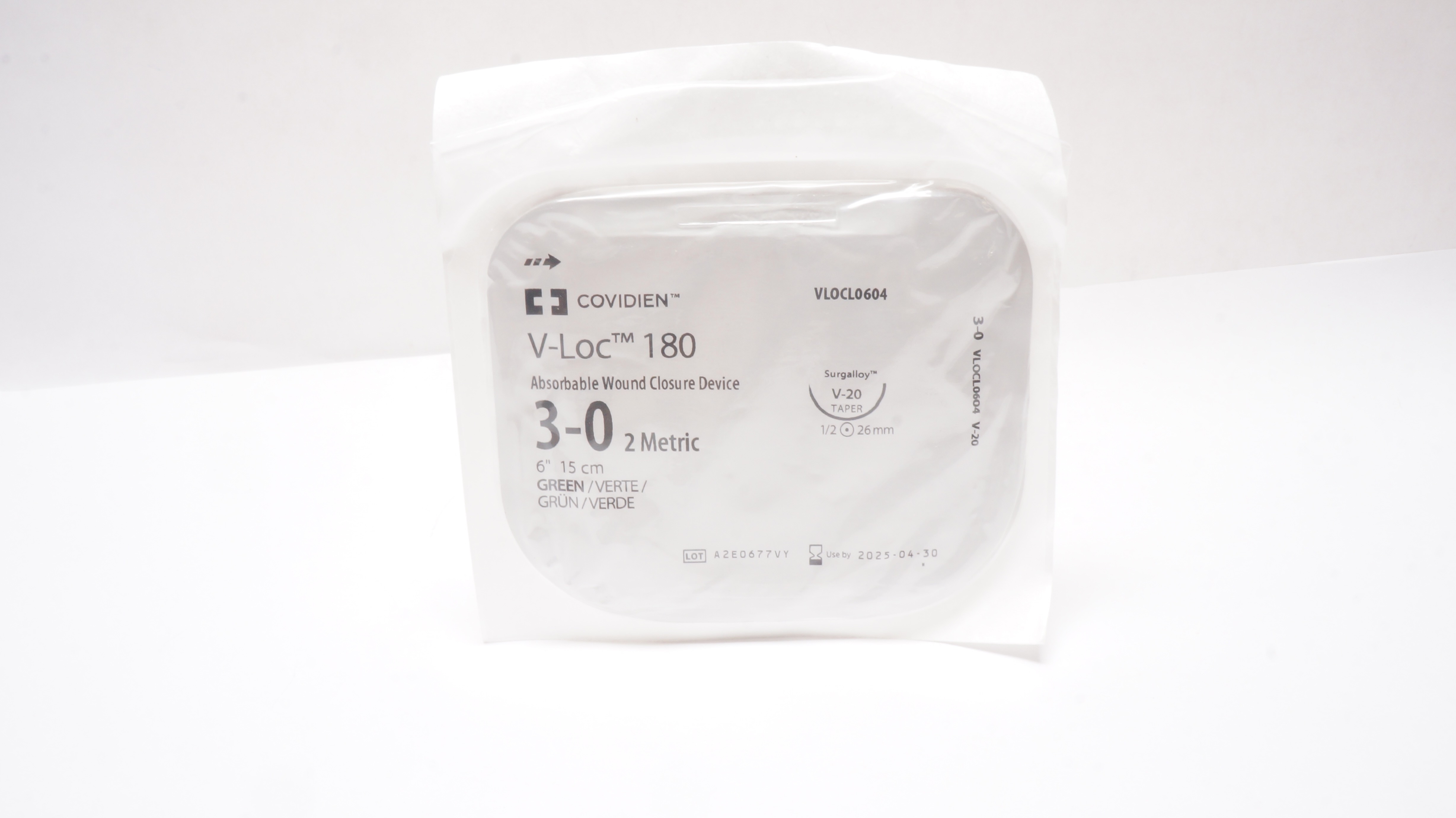 Covidien VLOCL0604 3-0 V-Loc 180 Wound Closure Device V-20 26mm 1/2c Taper 6inch
