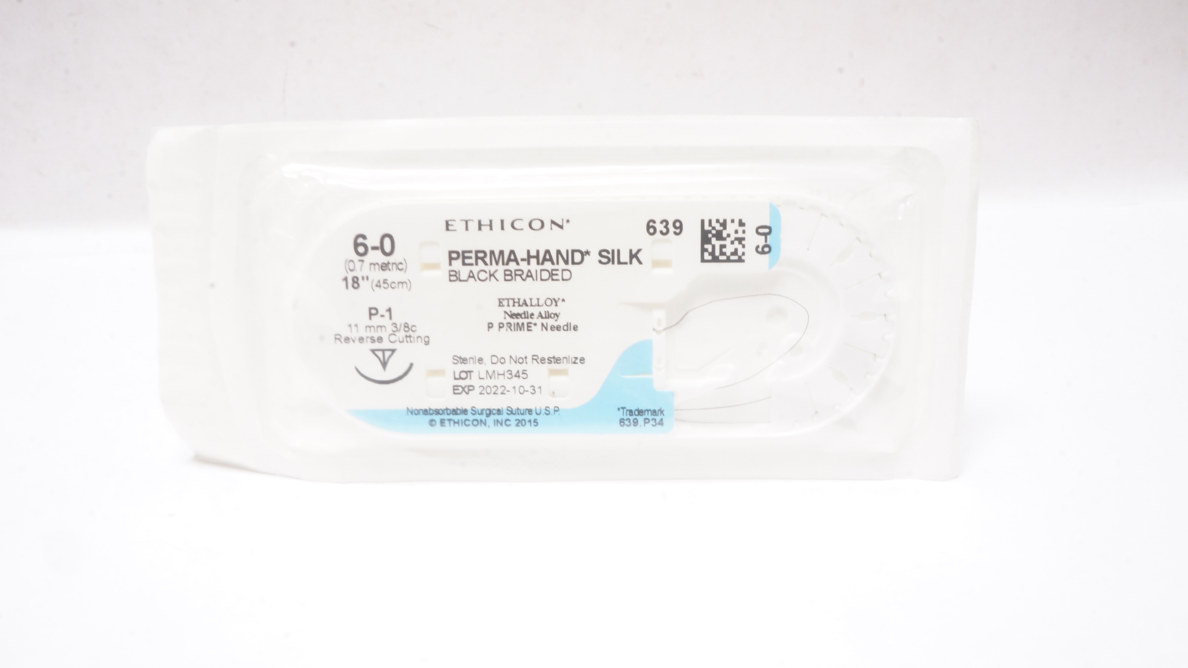 Ethicon 639 6-0 Perma-Hand Silk, P-1, 11mm 3/8c Reverse Cutting, 18inch (x)