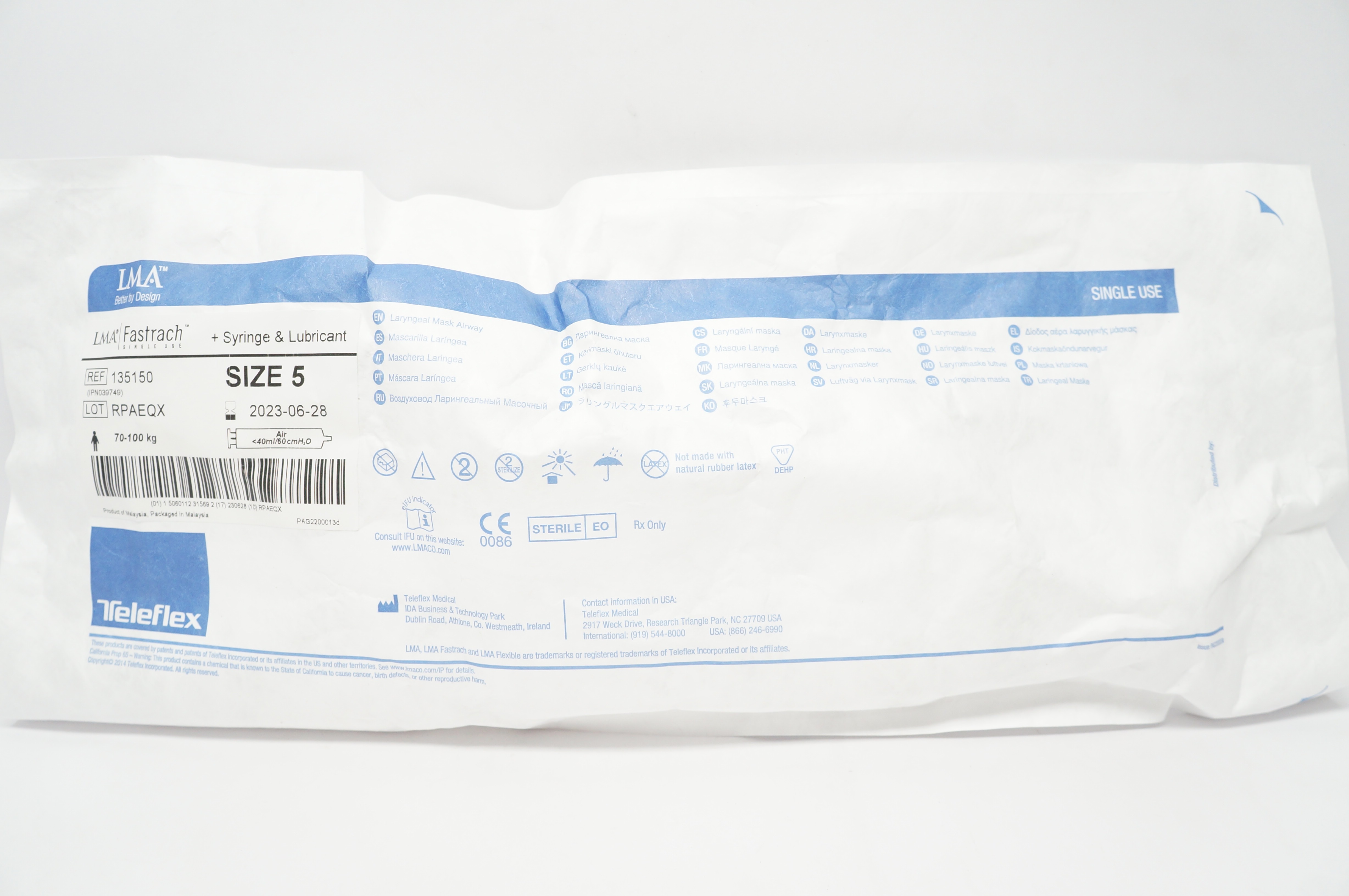 Teleflex 135150 LMA Fastrach +Syringe & Lubricant Size 5 70-100kg