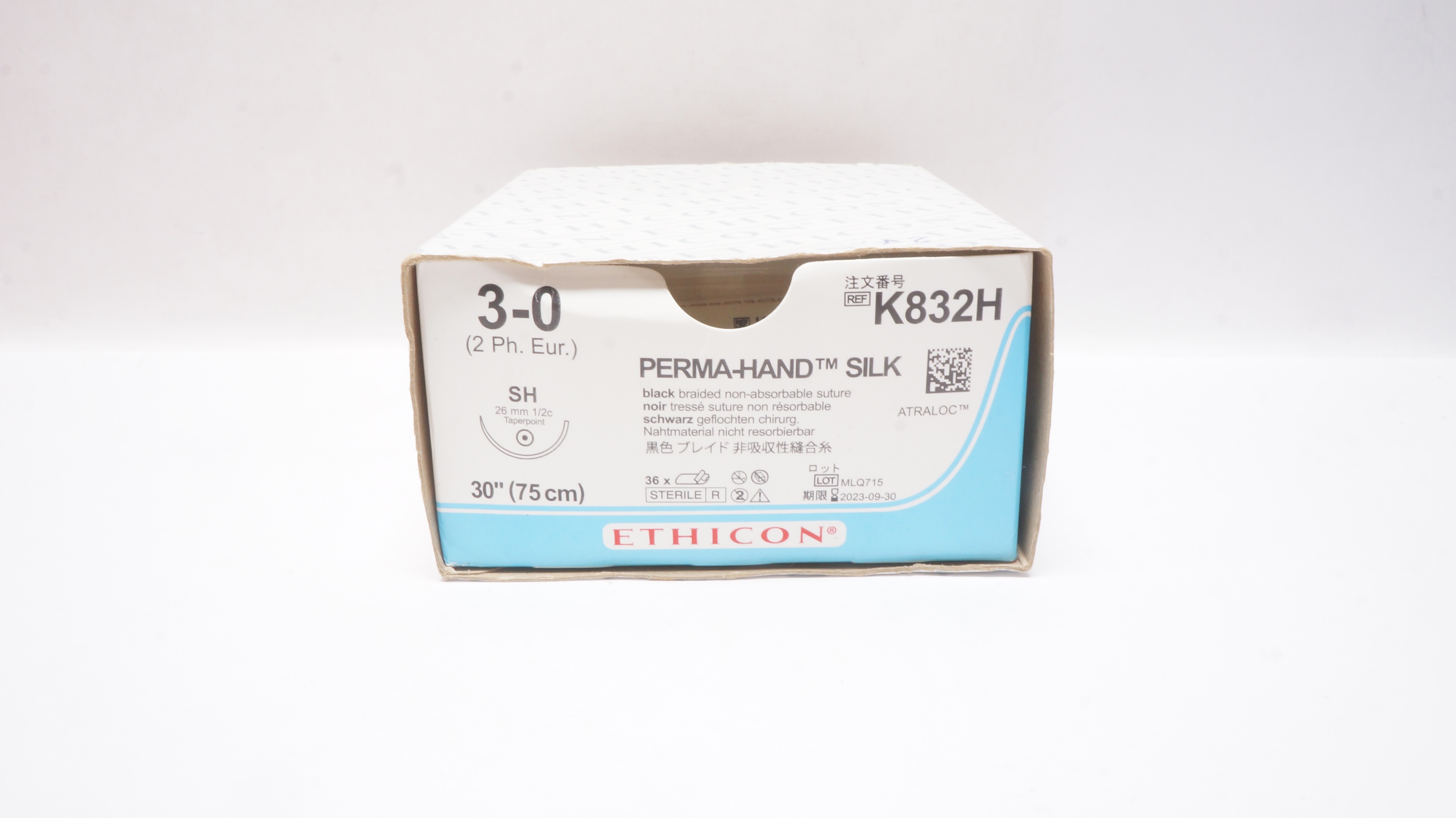 Ethicon K832H 3-0 Perma-Hand Silk Stre SH 26mm 1/2c Taperpoint 30inch - Box of 36