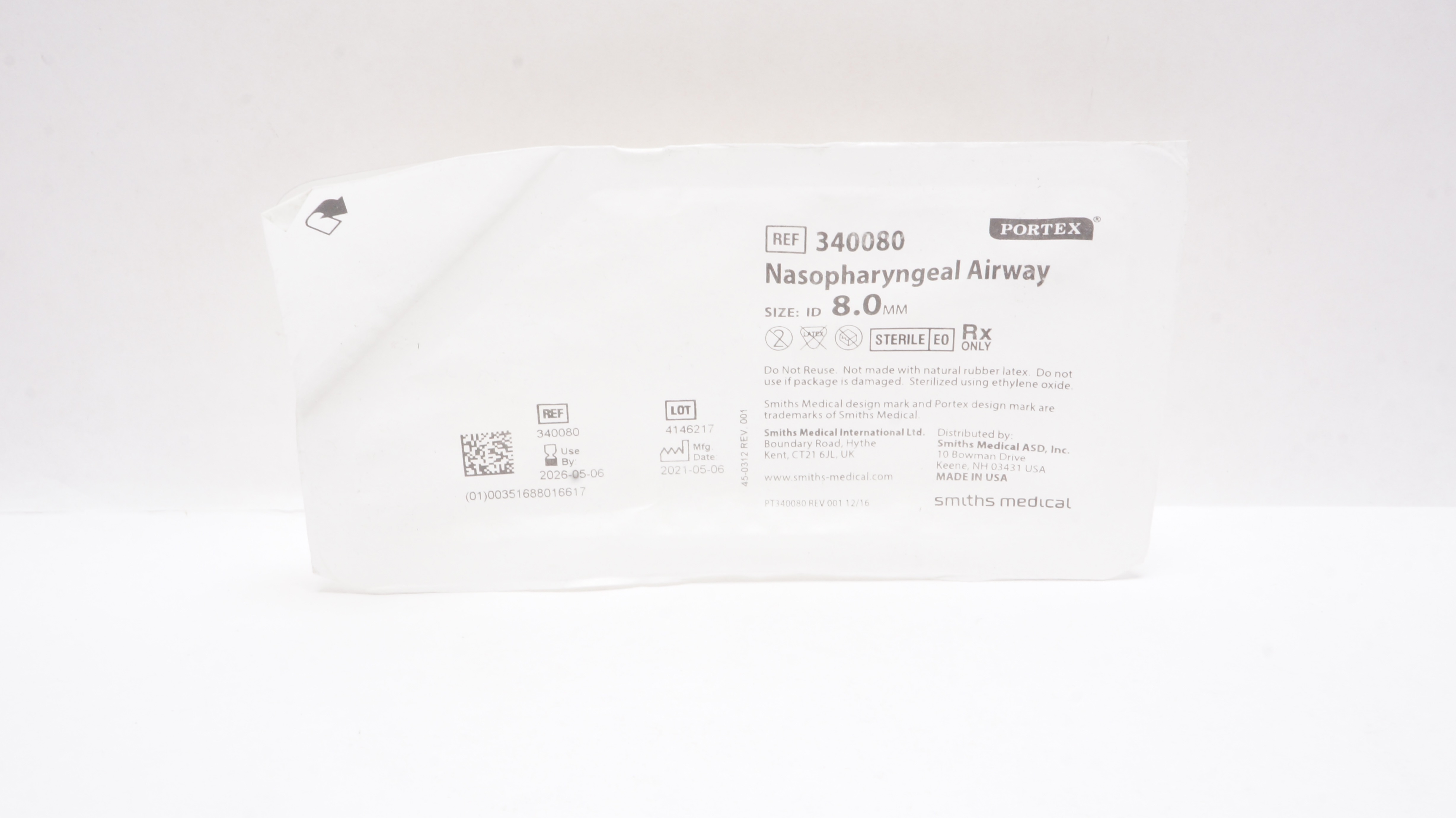 Smiths Medical 340080 Portex Nasopharyngeal Airway 8.0mm ID