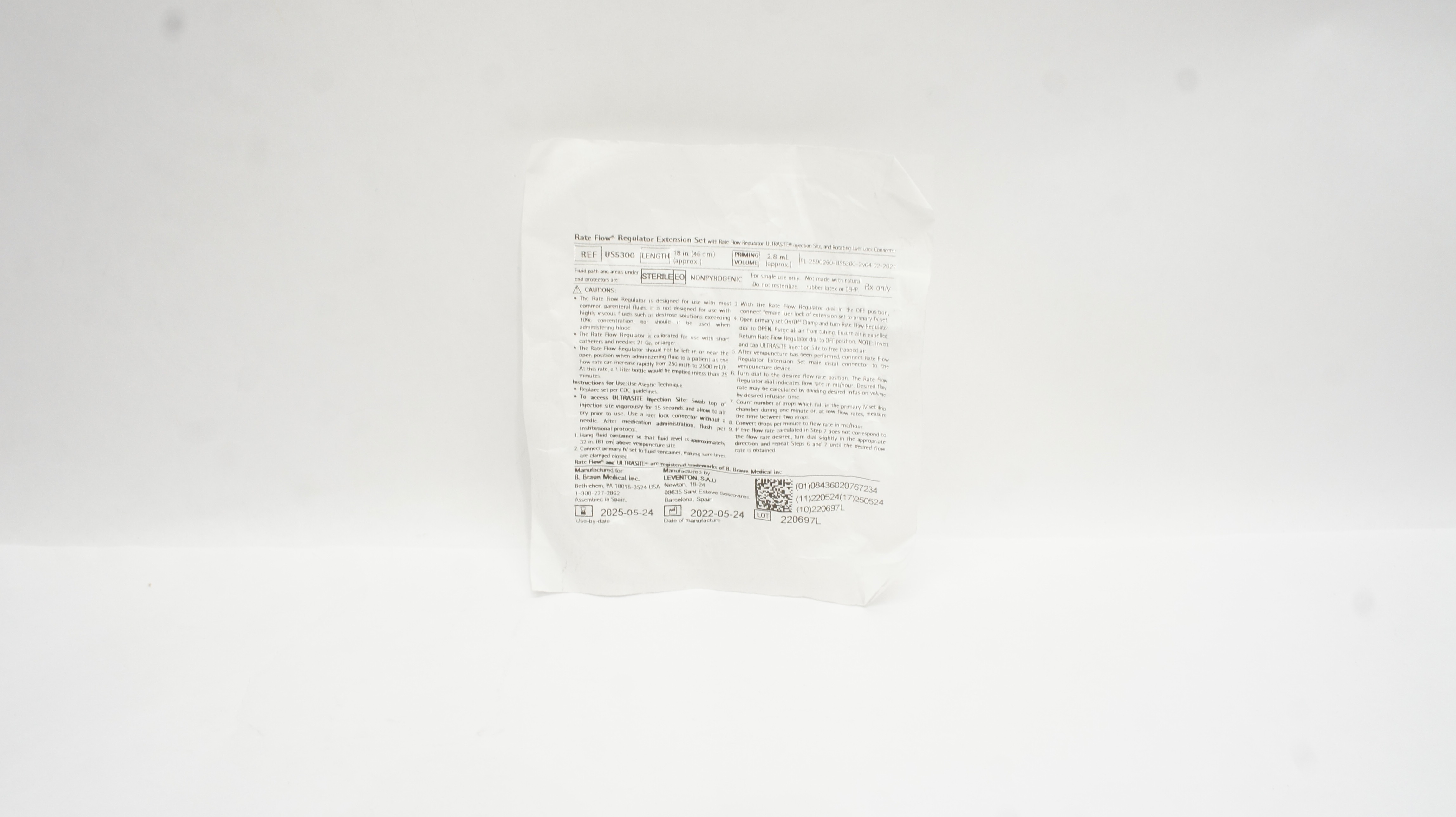 Leventon US5300 Braun Rate Flow Regulator Extension Set 18inch x 2.8mL