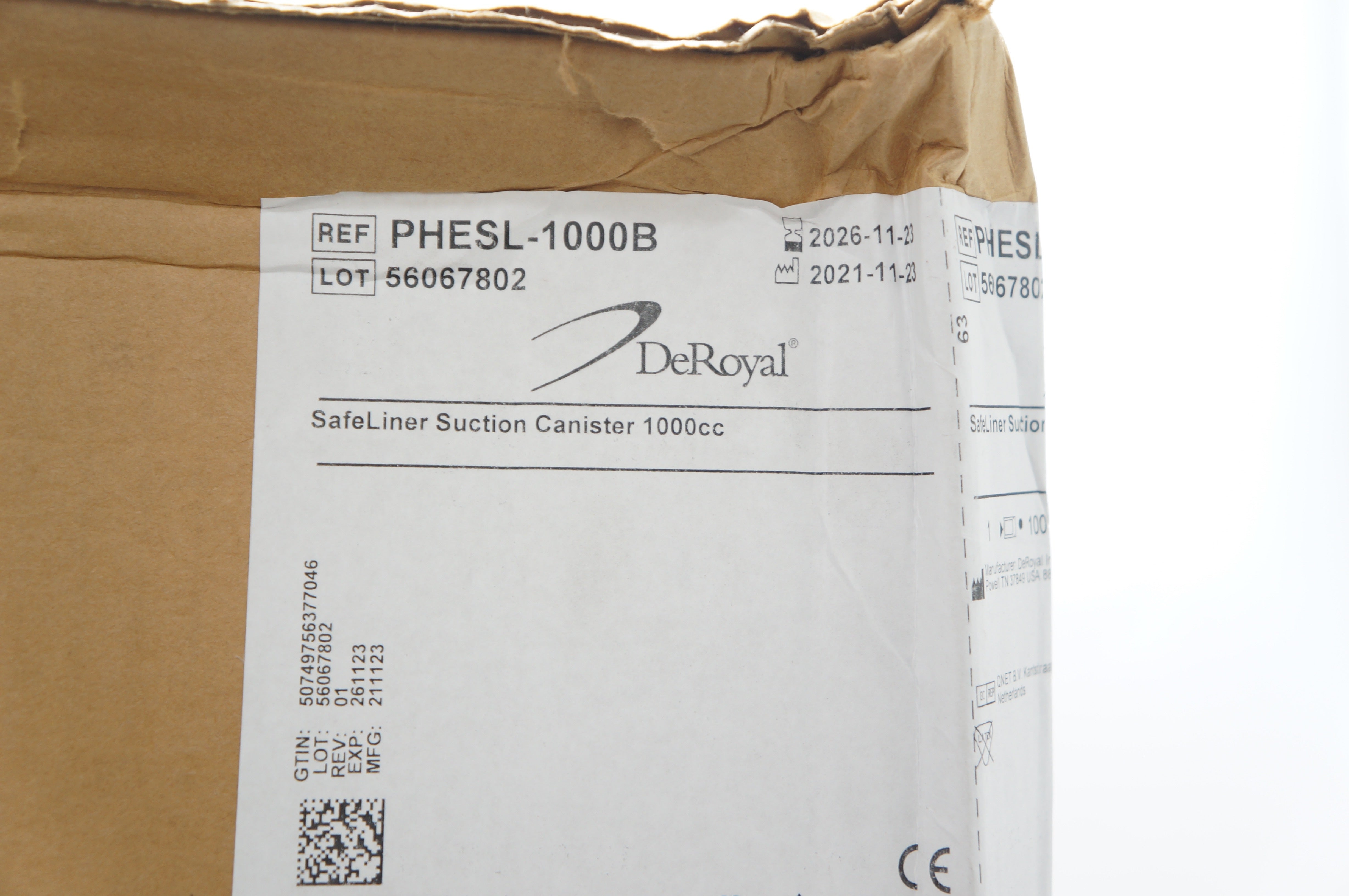 DeRoyal PHESL-1000B SafeLiner Suction Canister 1000cc - Case of 100