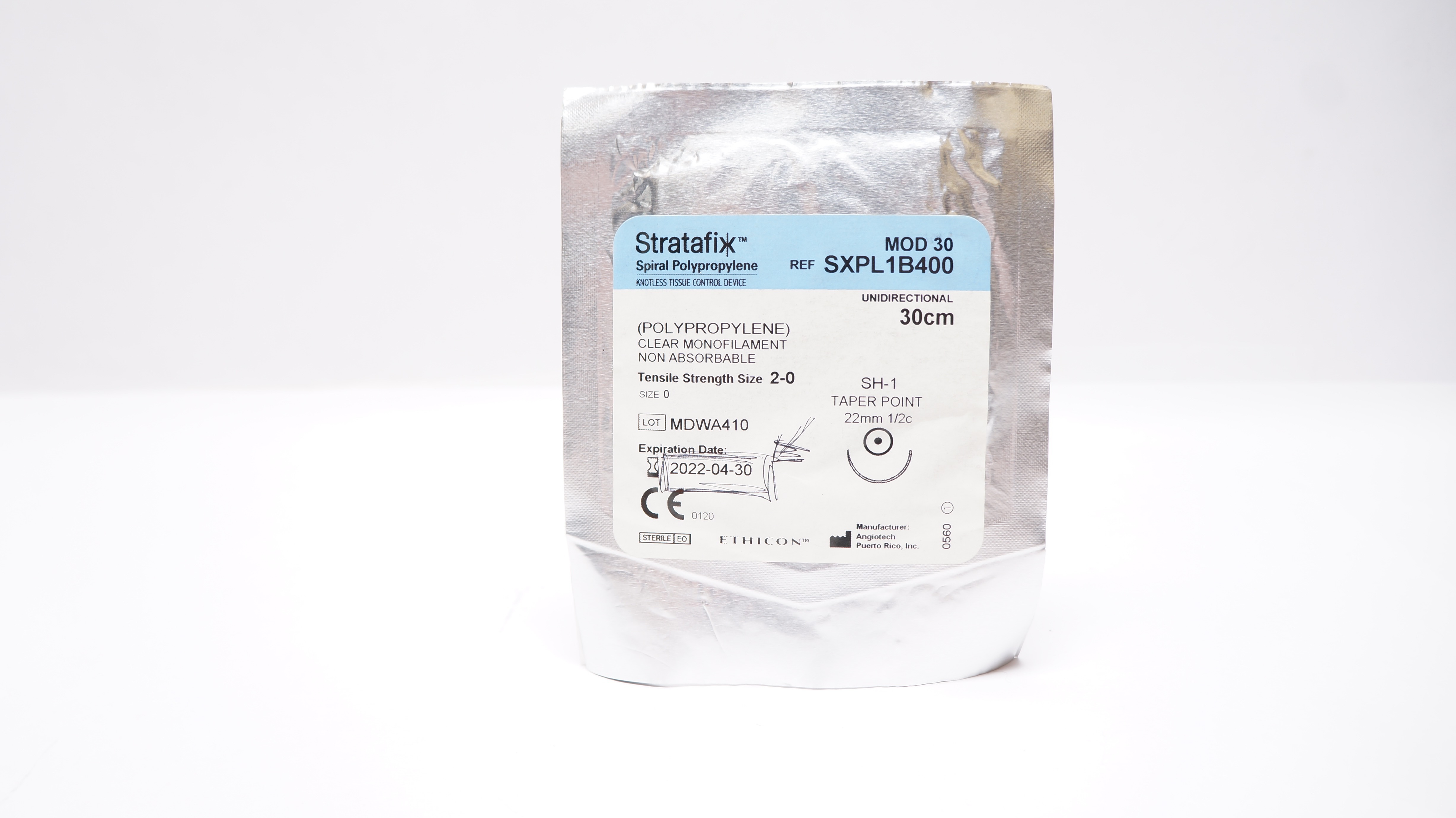 Ethicon SXPL1B400 2-0 STRATAFIX SH-1 Taper 22mm 1/2c, Undirectional,  30cm (x)