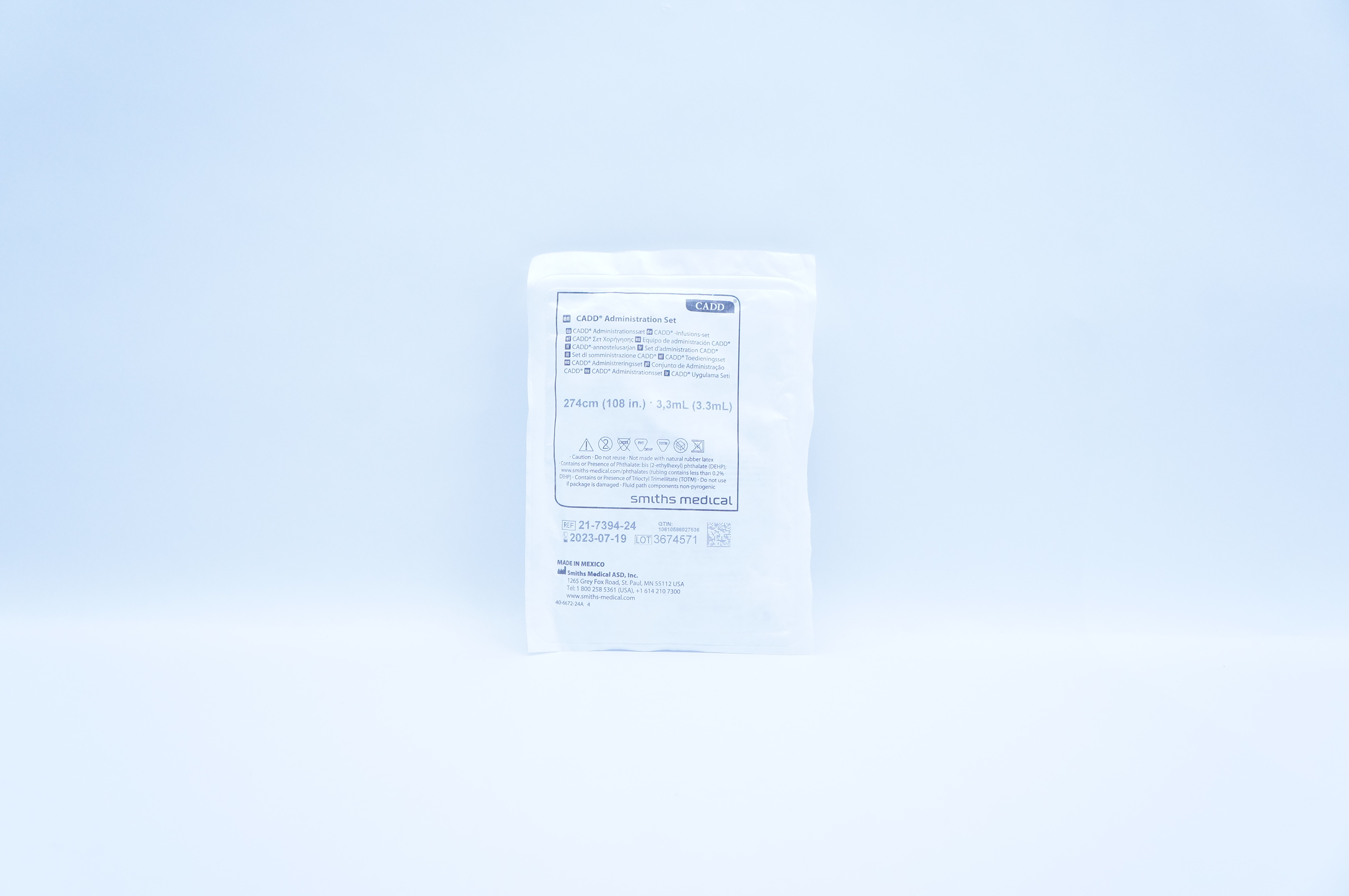 Smiths Medical 21-7394-24 CADD Administration Set 3.3ml x 108inch