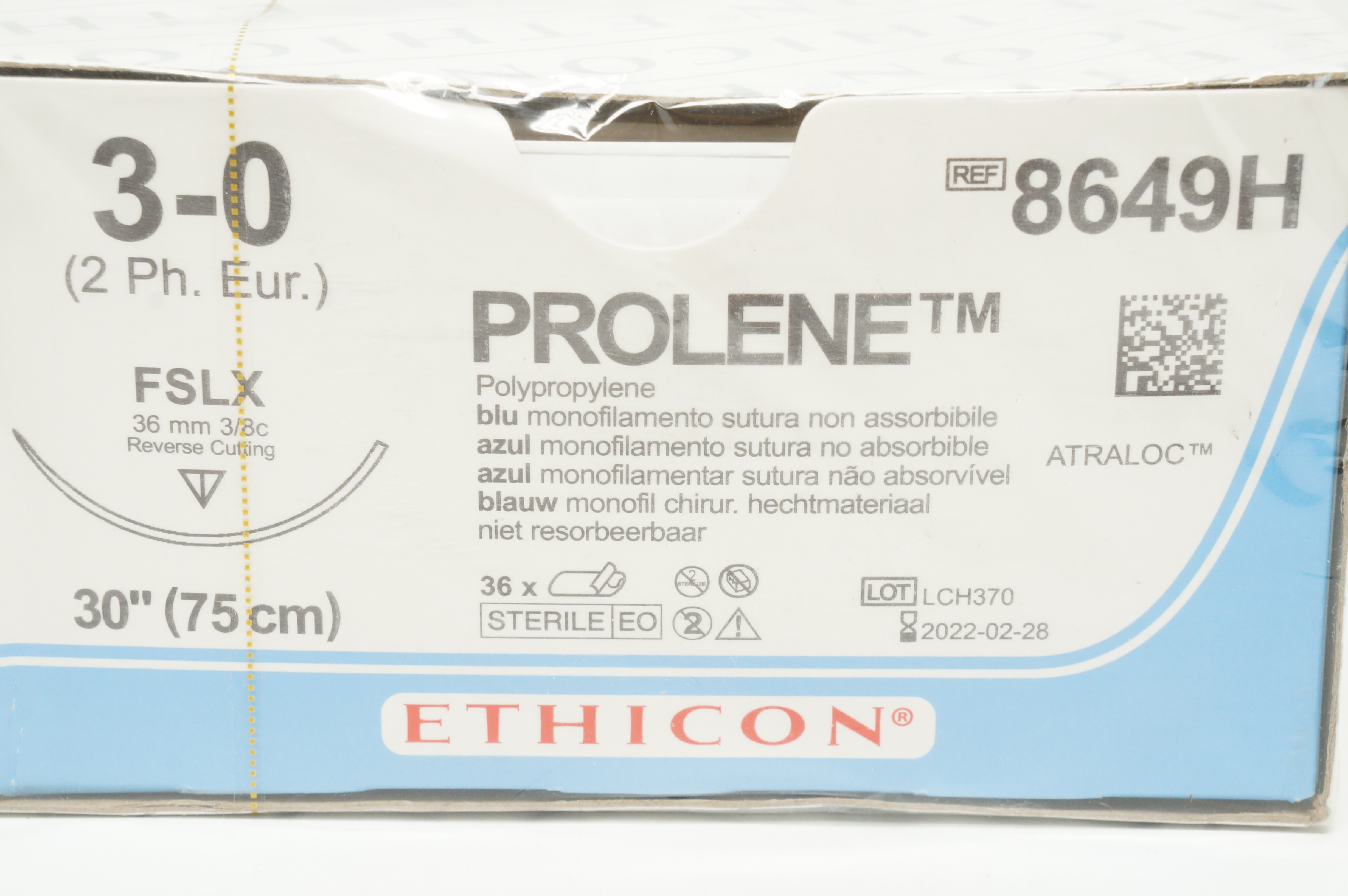 Prolene Thread Color Ethicon 8649H 3-0 Prolene Stre FSLX 36mm 3/8c Reverse Cutting 30inch ...
