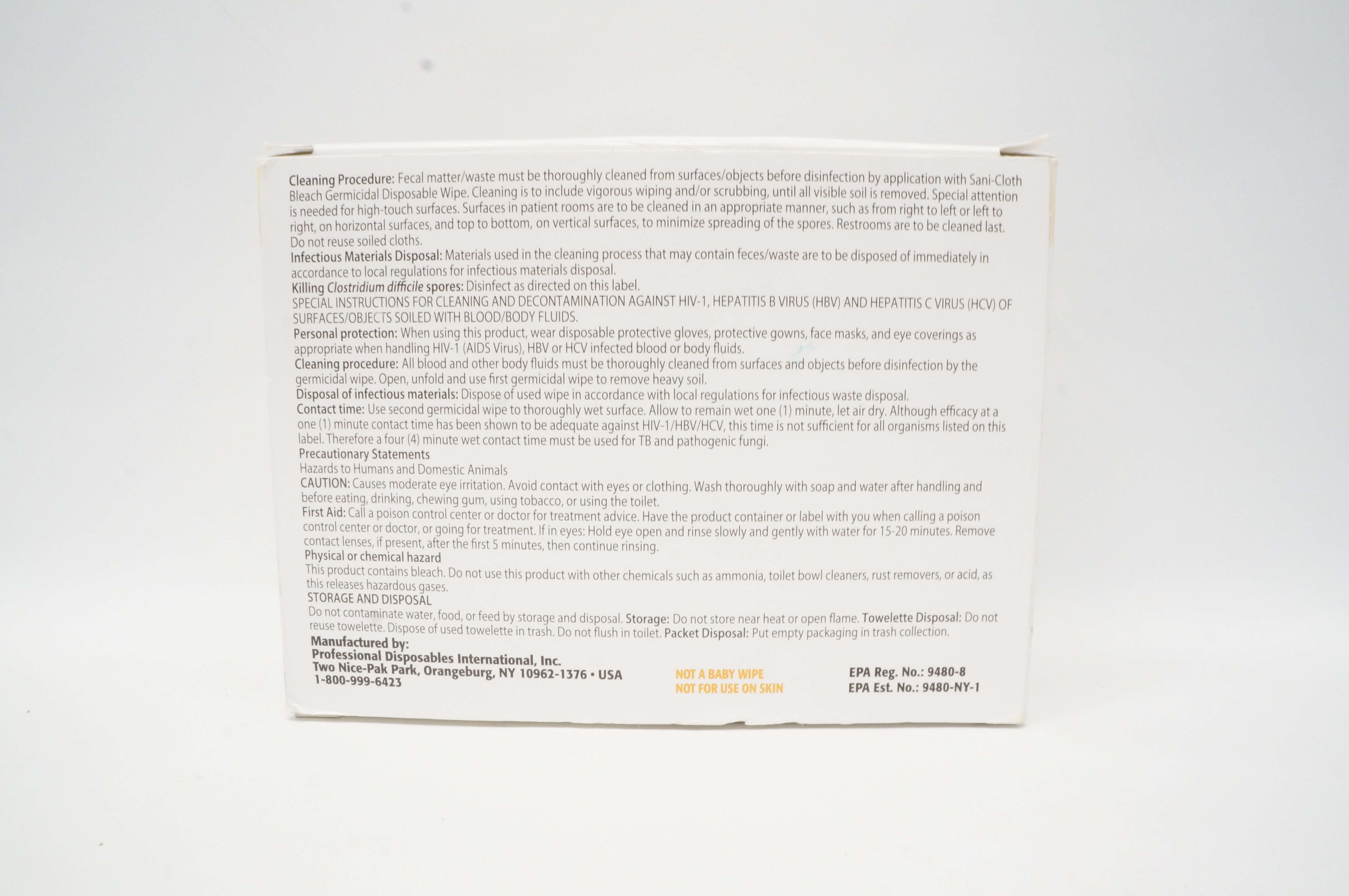 PDI H58195 SANI-CLOTH Bleach Germicidal Disposable Wipe,Large 5x 7in -Box of 40