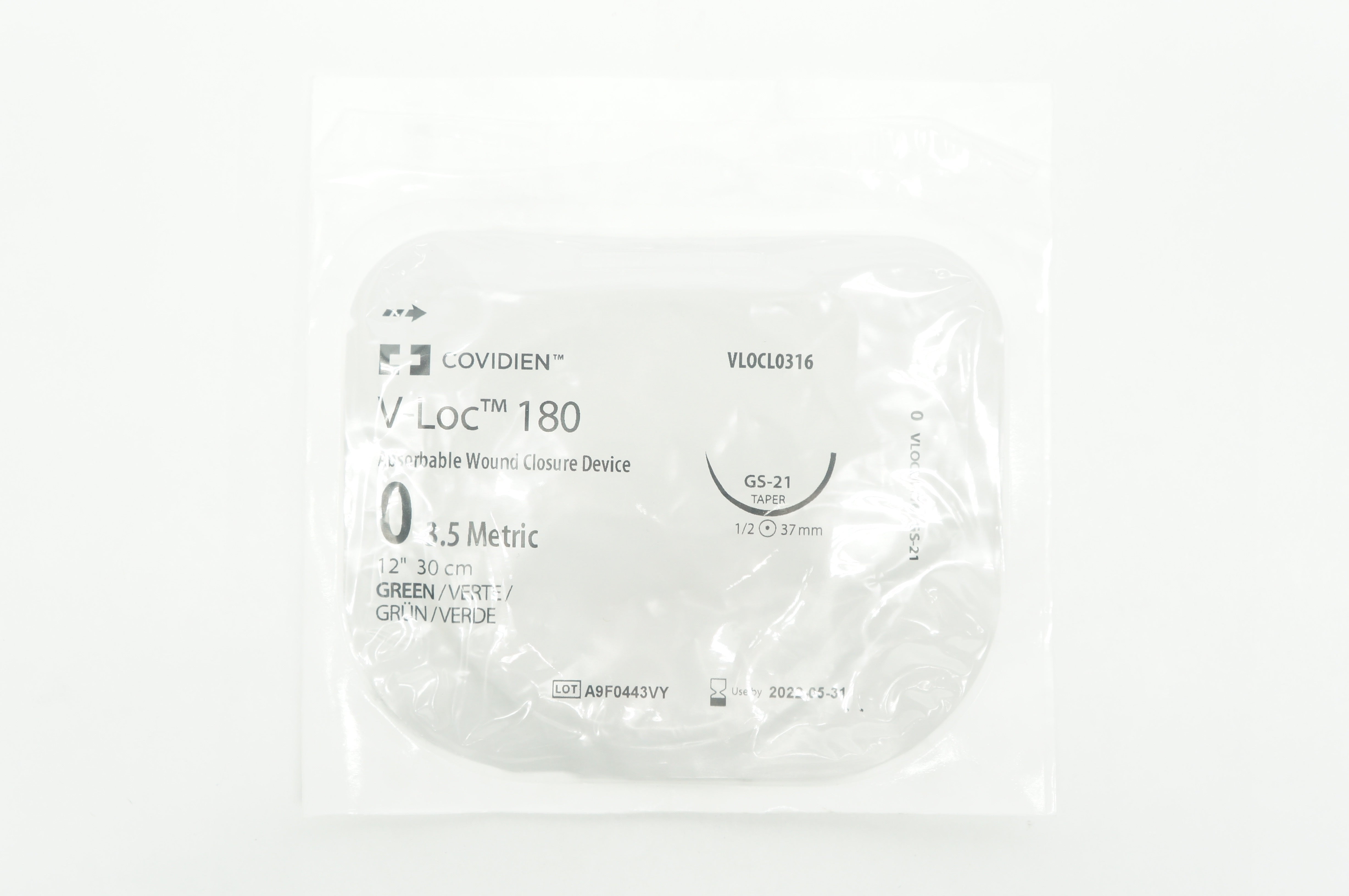 Covidien VLOCL0316 0 V-Loc Green GS-21 Taper, 1/2c 37mm, 12inch