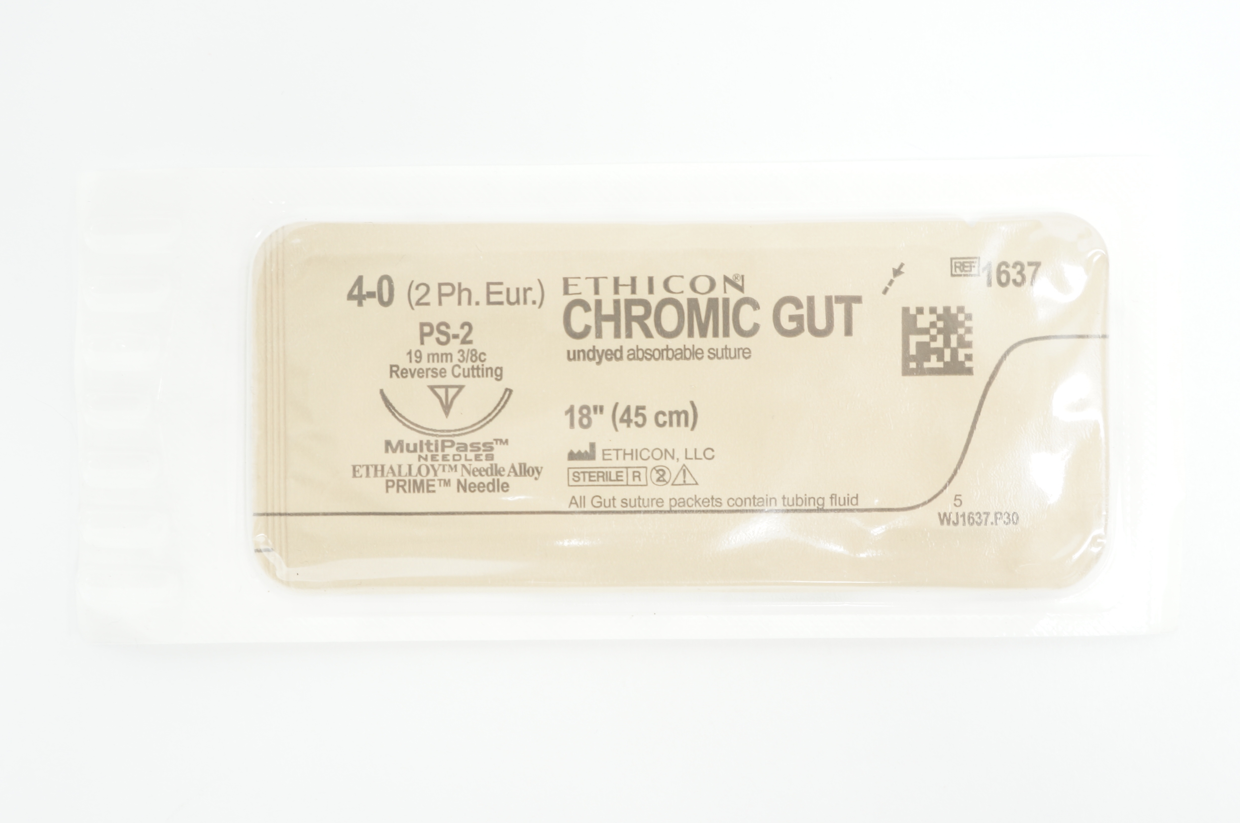 Ethicon 1637 4-0 CHROMIC GUT PS-2, 19mm 3/8c Reverse Cutting, 18inch